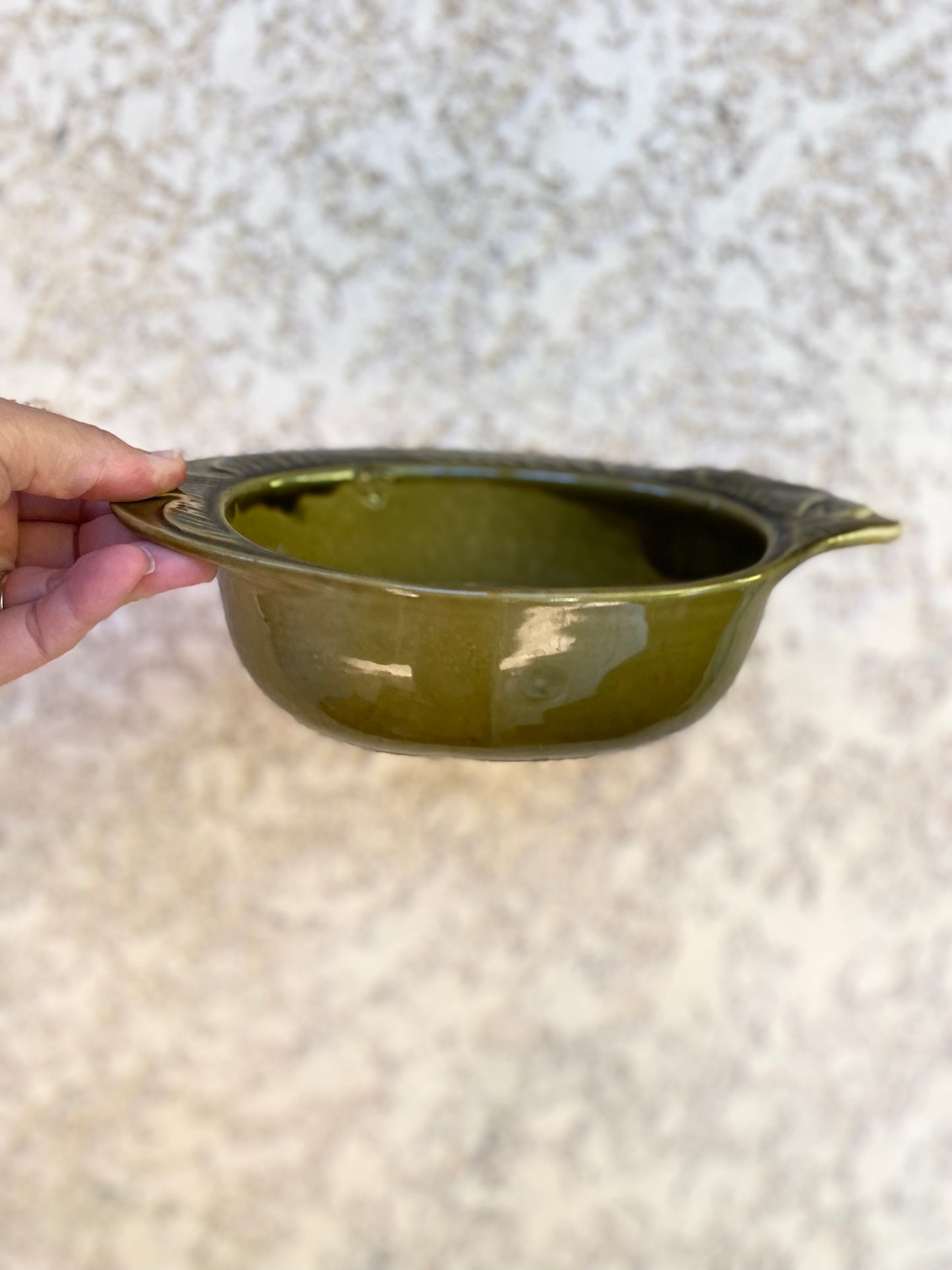 Lot de 2 raviers en barbotine vert olive vintage