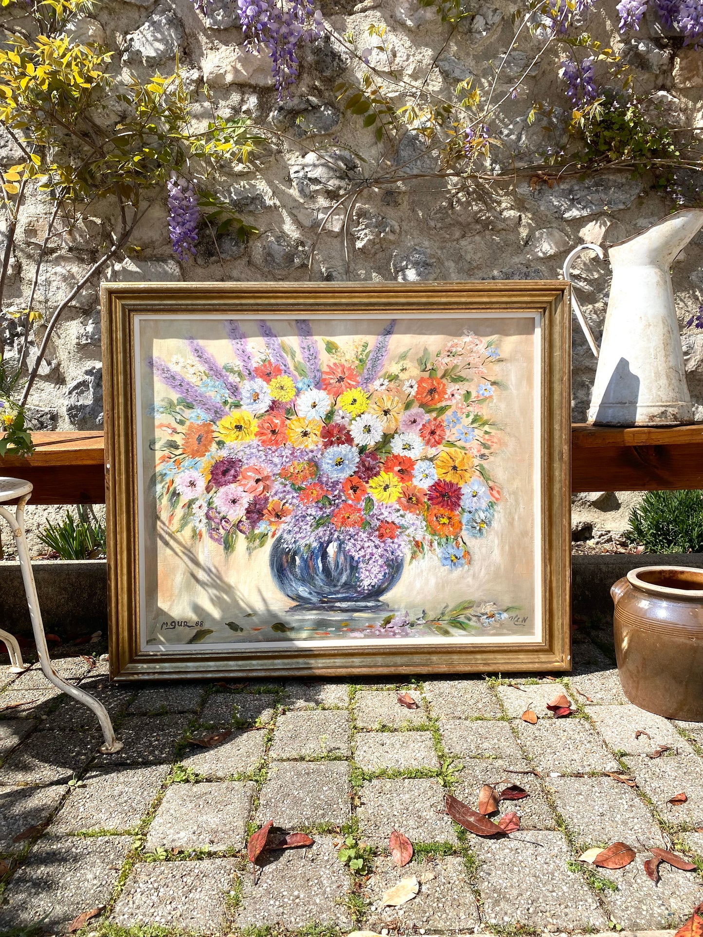 Magnifique Nature Morte : Bouquet de Fleurs Champêtres datée de 1988