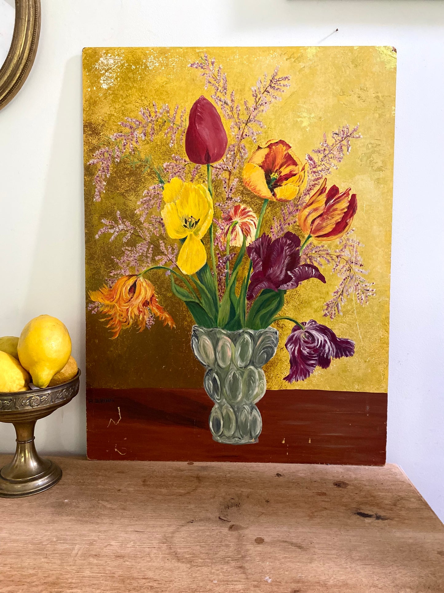 Bouquet de tulipes au fond doré — Huile sur panneau, 1977