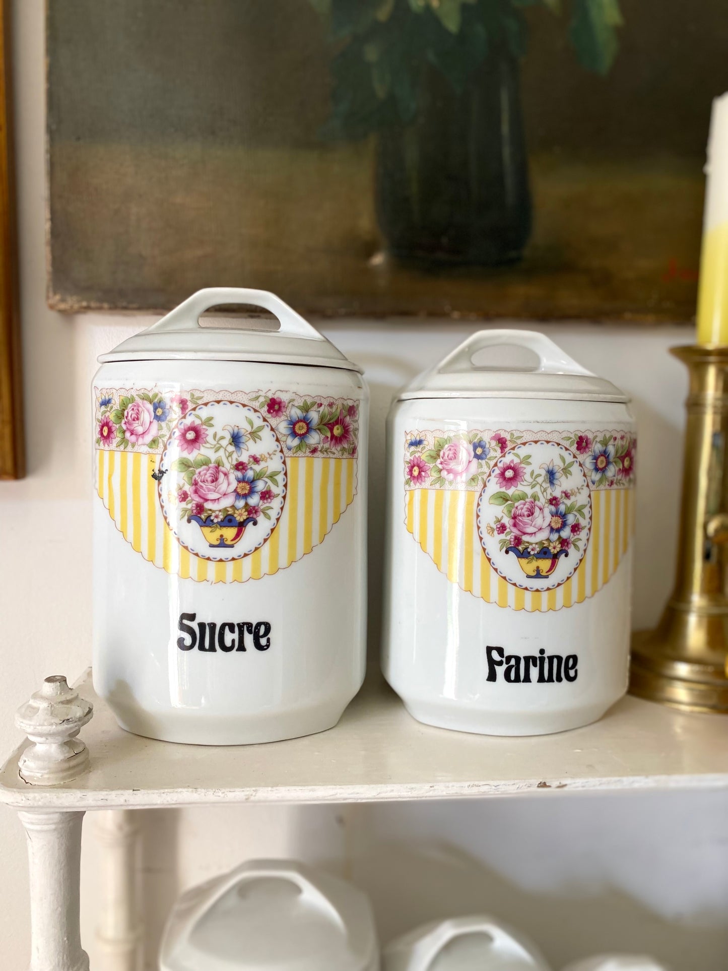 Rare Série de 6 Pots à Épices Anciens en Porcelaine EPIAG