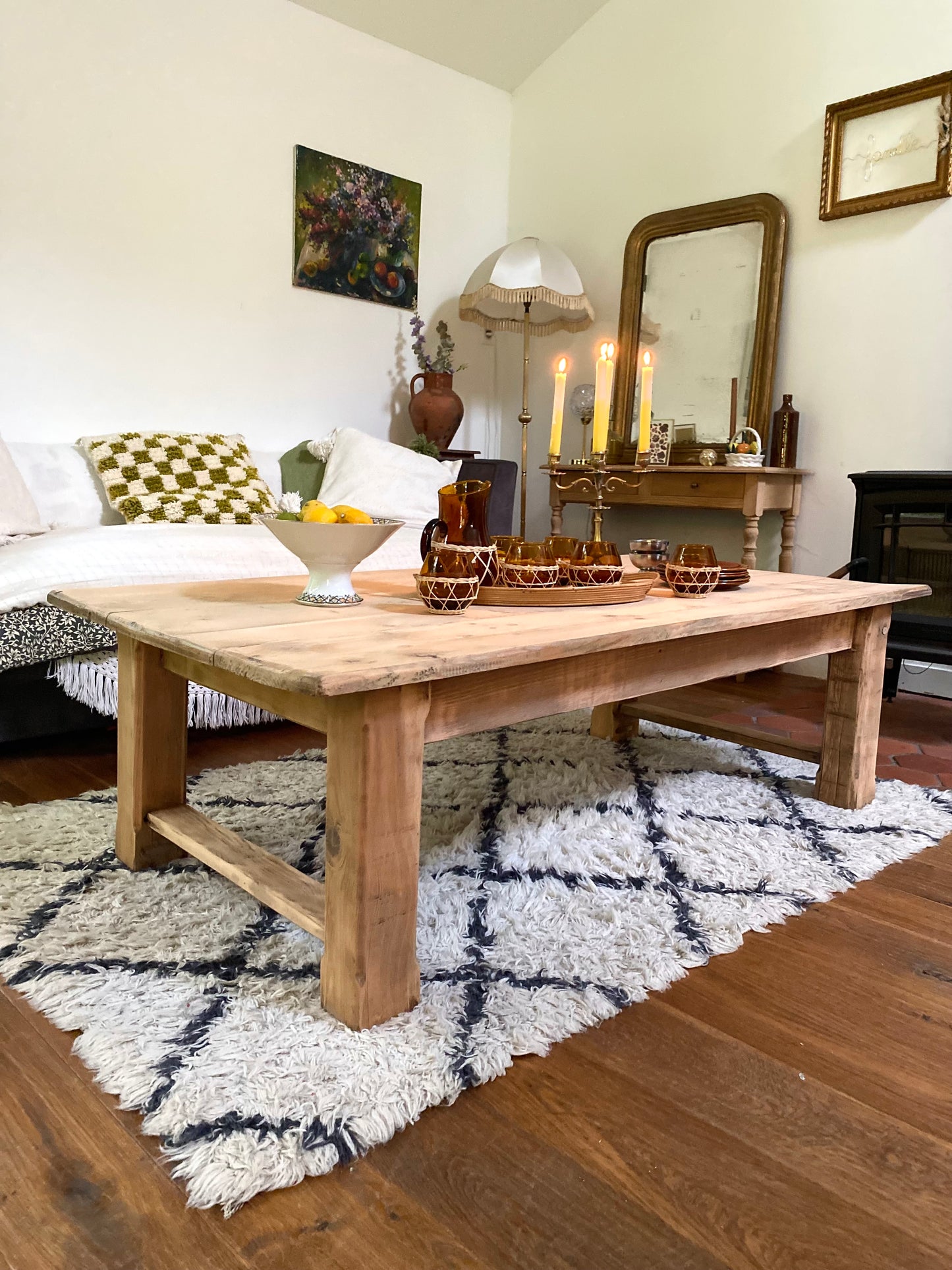 Table de ferme basse en bois ancien