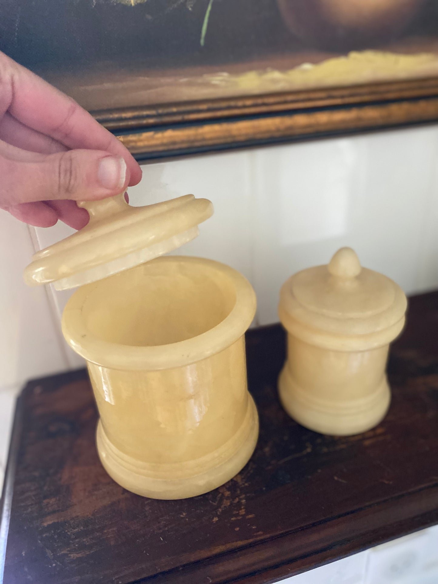 Ensemble de toilette Vintage en Albâtre véritable – 4 pièces – Années 70