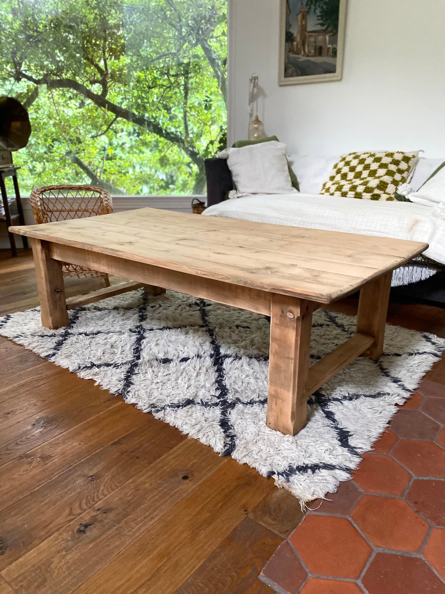 Table de ferme basse en bois ancien