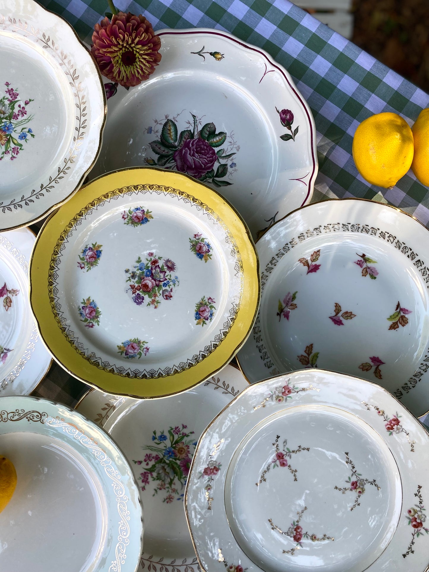 Douze assiettes anciennes en faïence et porcelaine, service dépareillé