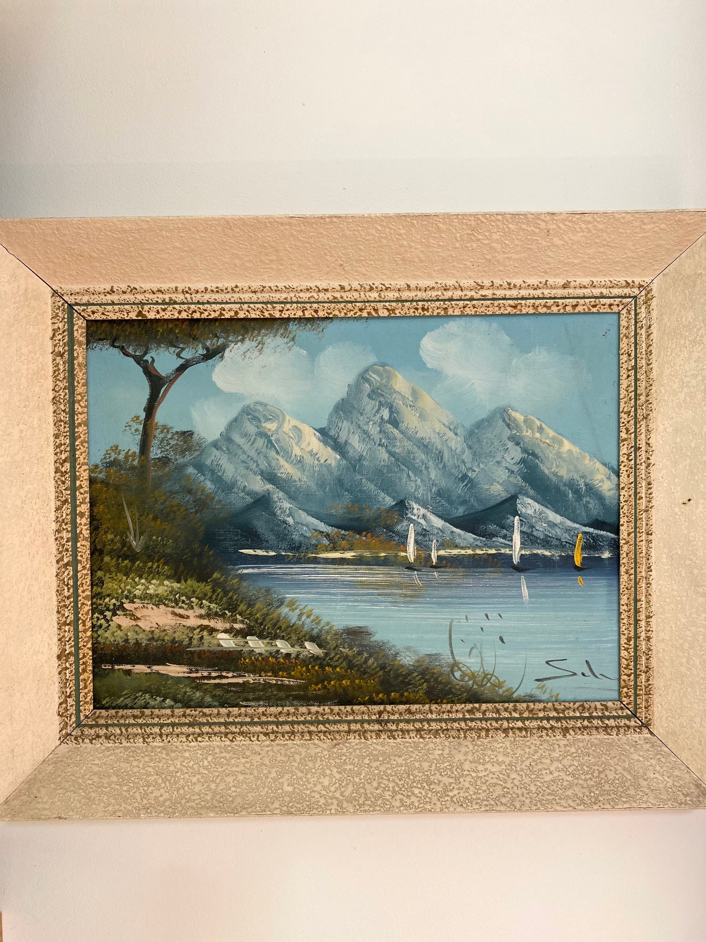 Huile sur toile Paysage de Montagne & Lac – Cadre Montparnasse – Années 60/70