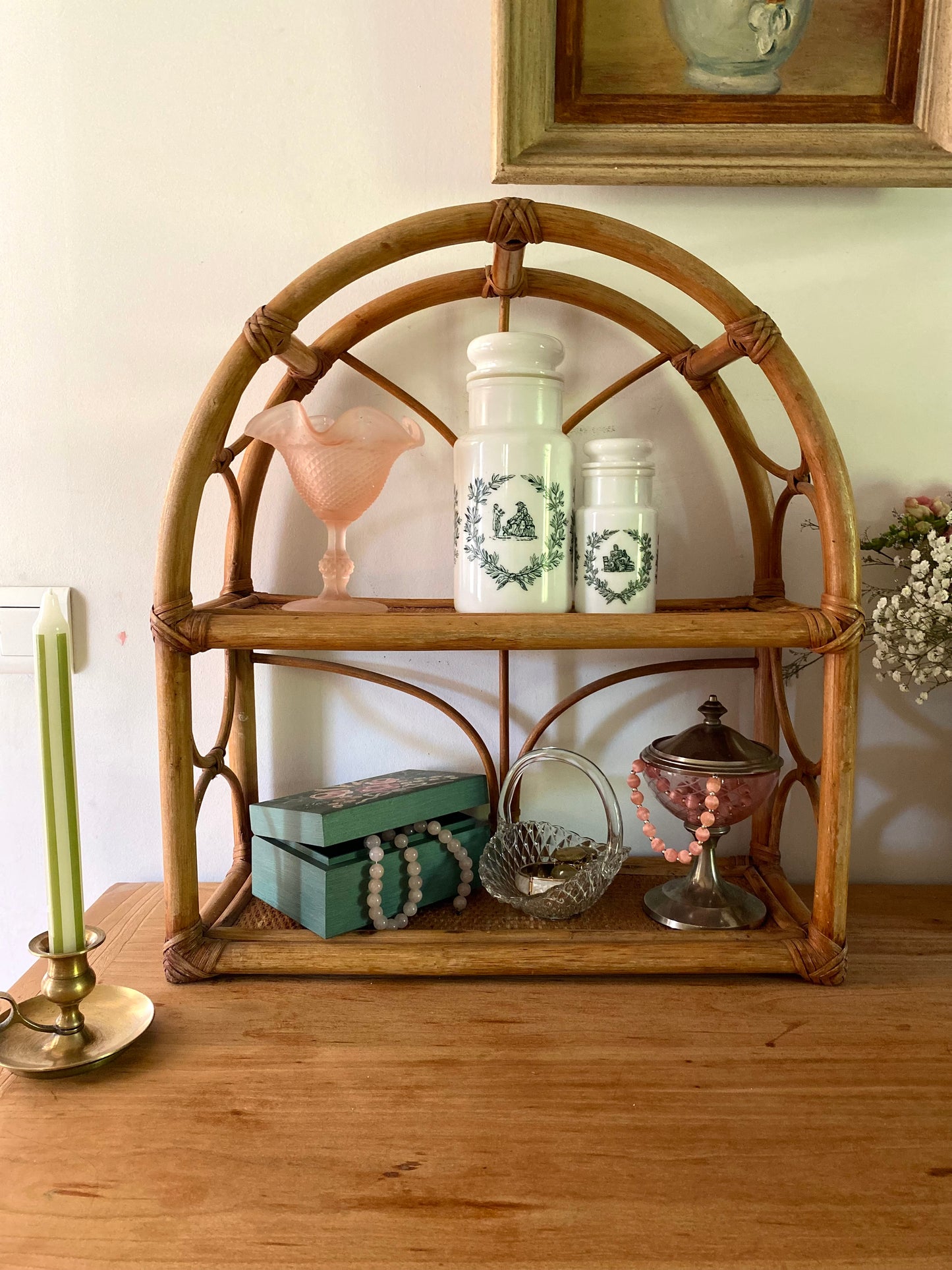 Étagère "Arche" en Rotin & Cannage – Vintage 1970