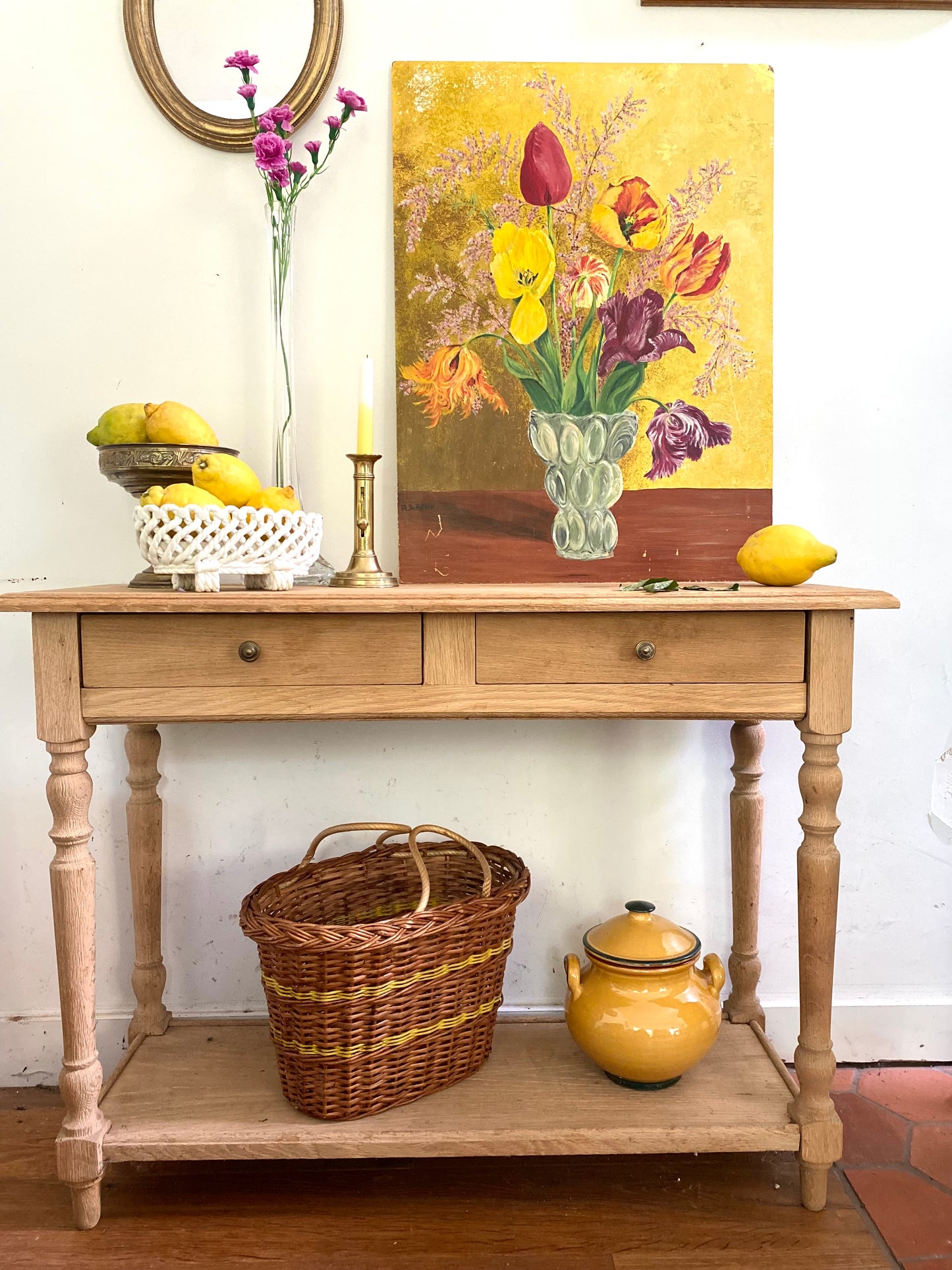 Bouquet de tulipes au fond doré — Huile sur panneau, 1977