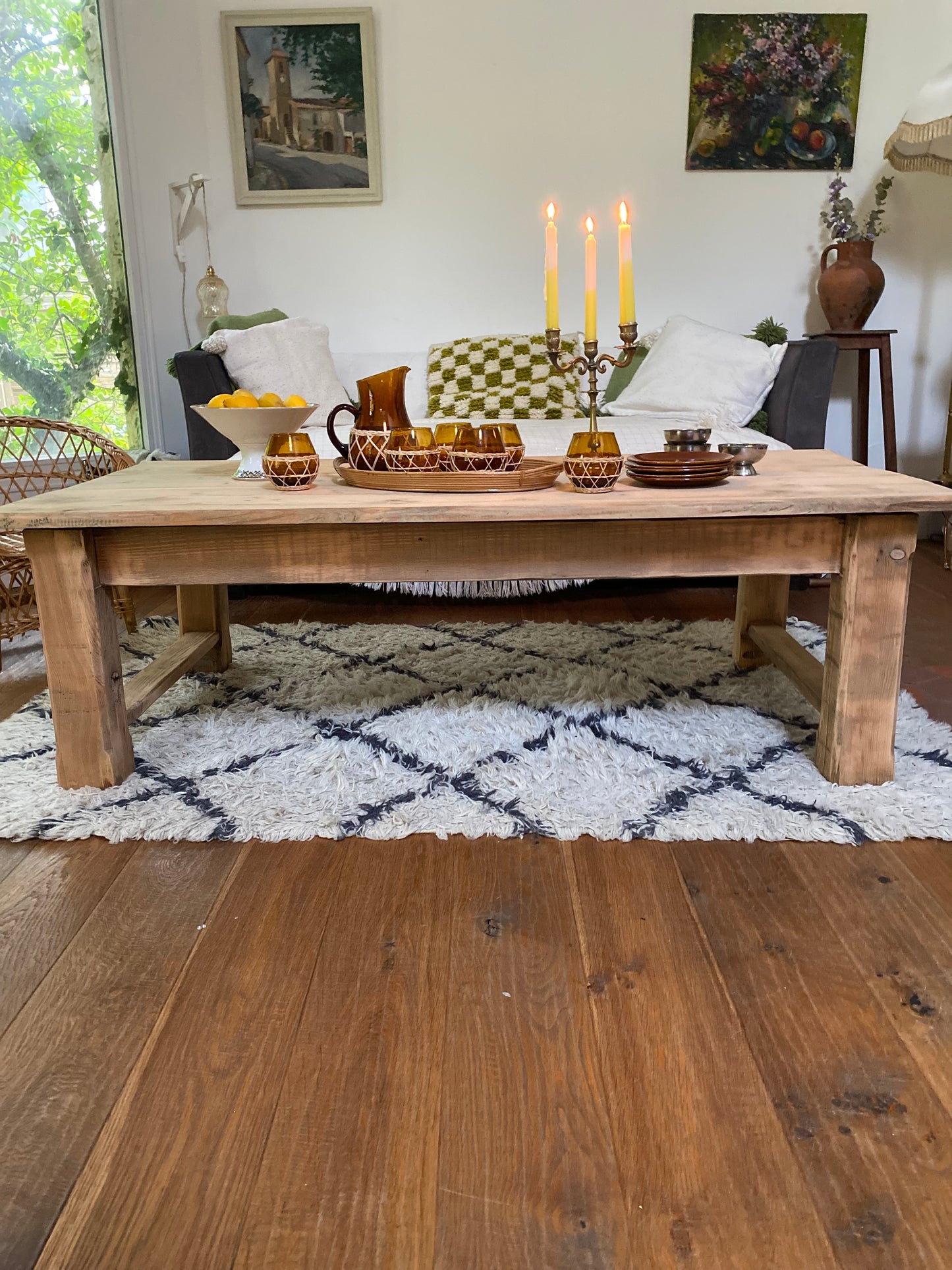 Table de ferme basse en bois ancien