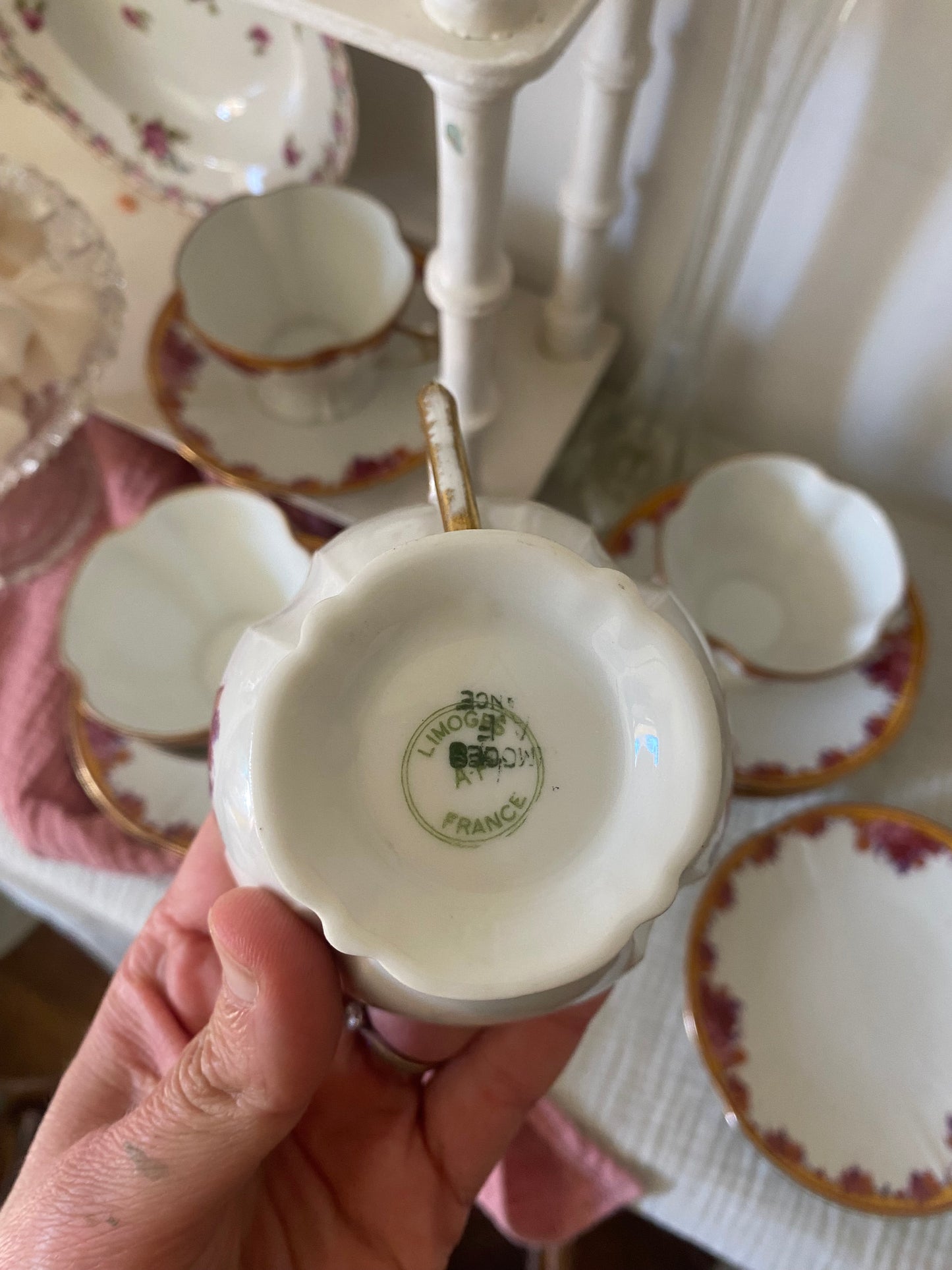 Élégant Service de 6 Tasses à Thé Limoges, Belle Époque