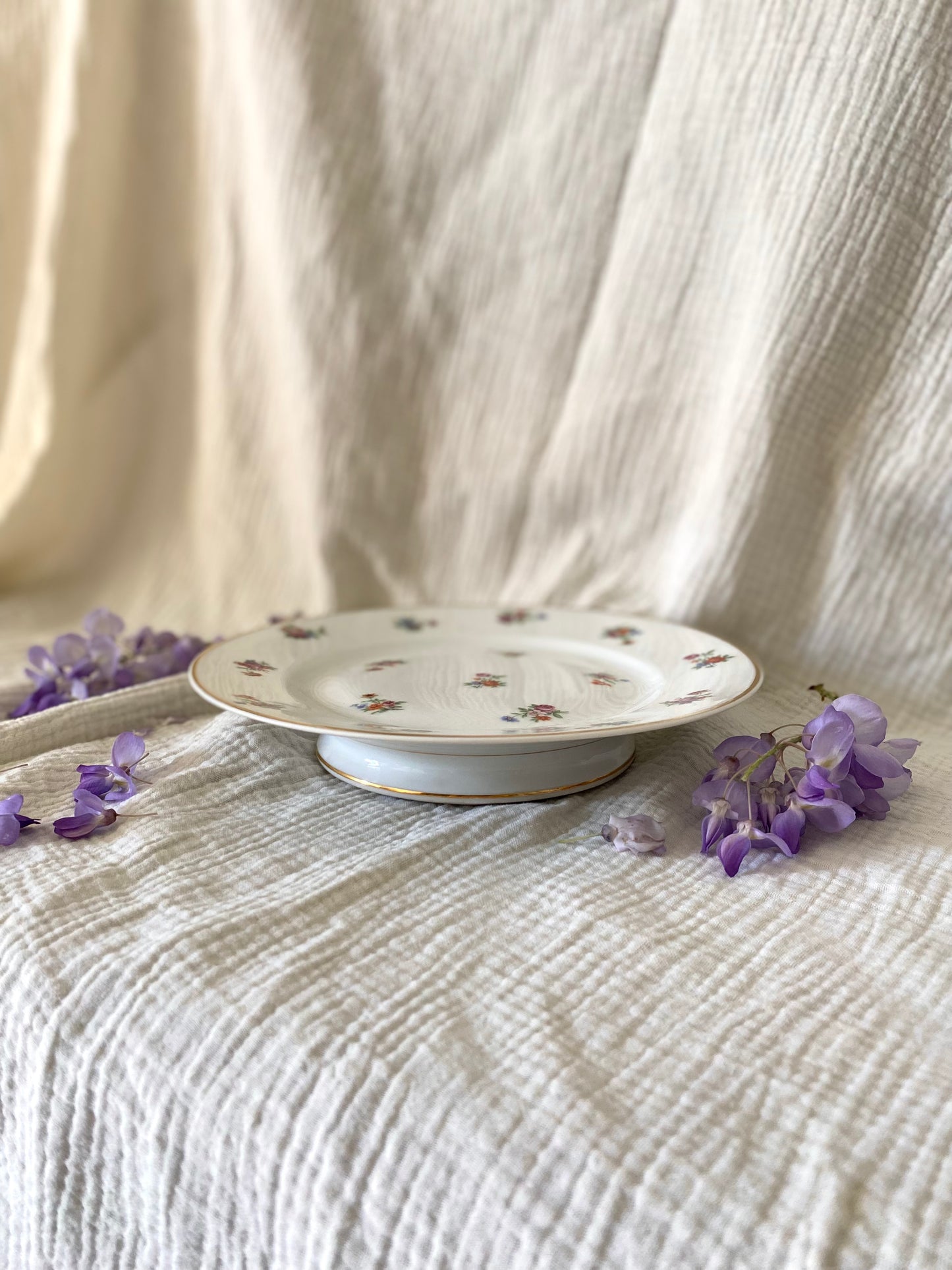 Élégant Compotier en Porcelaine de Limoges - Décor Floral & Or