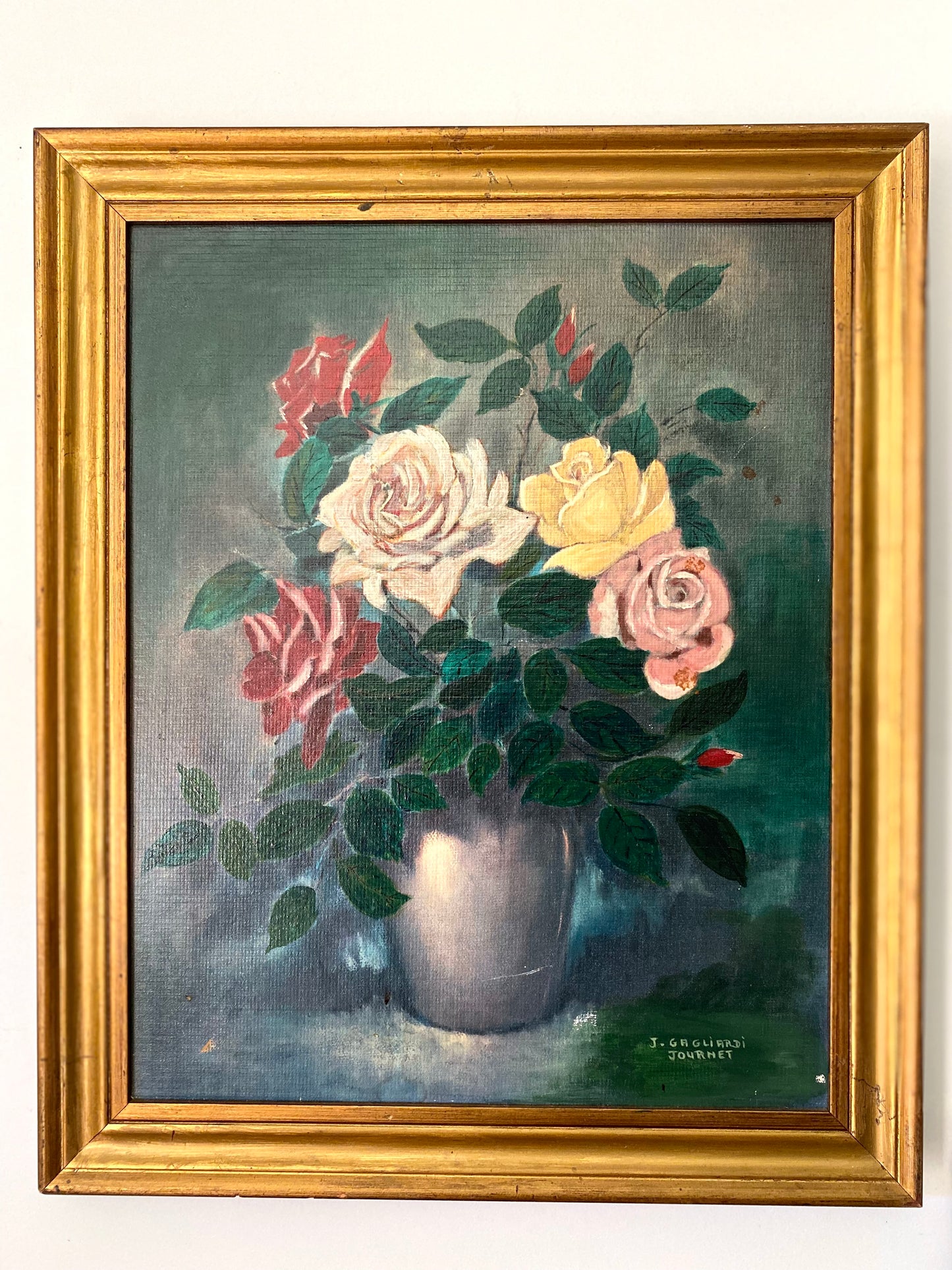 Tableau Ancien "Nature Morte aux Roses" – 1950