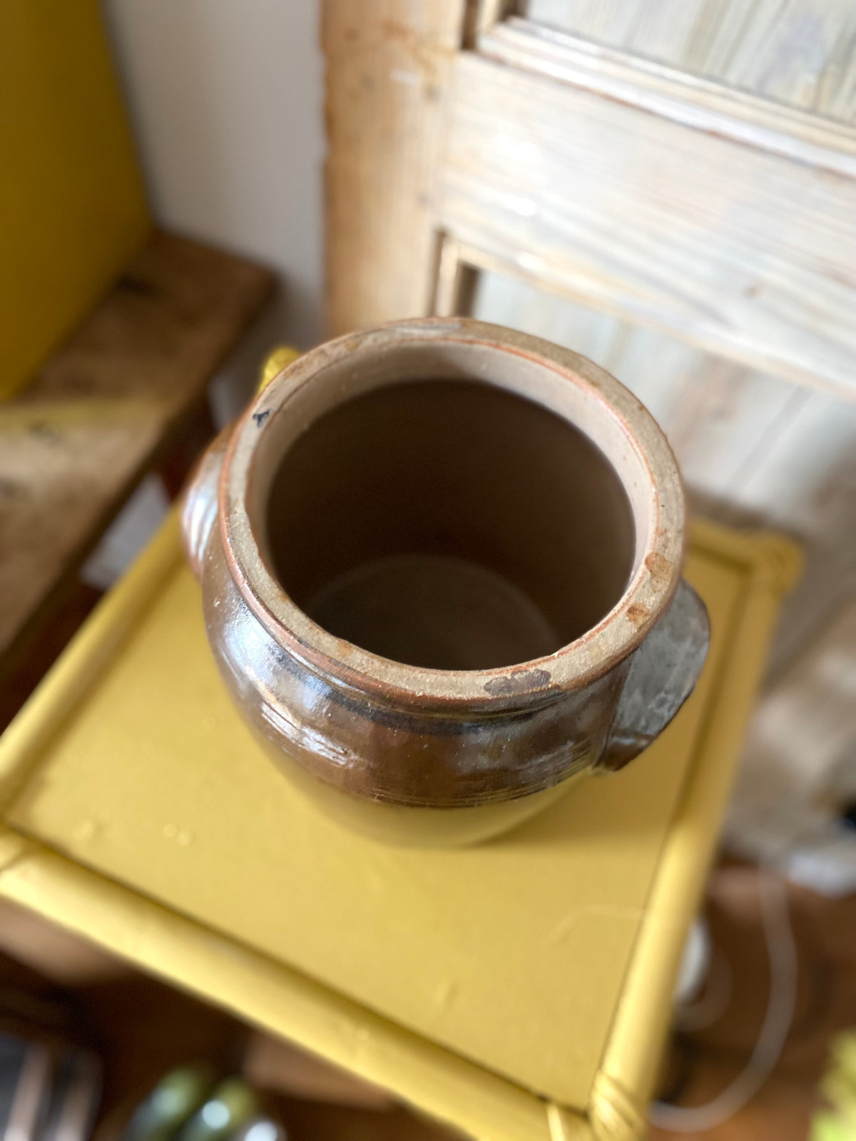 Ancien pot à confit en grès vernissé brun