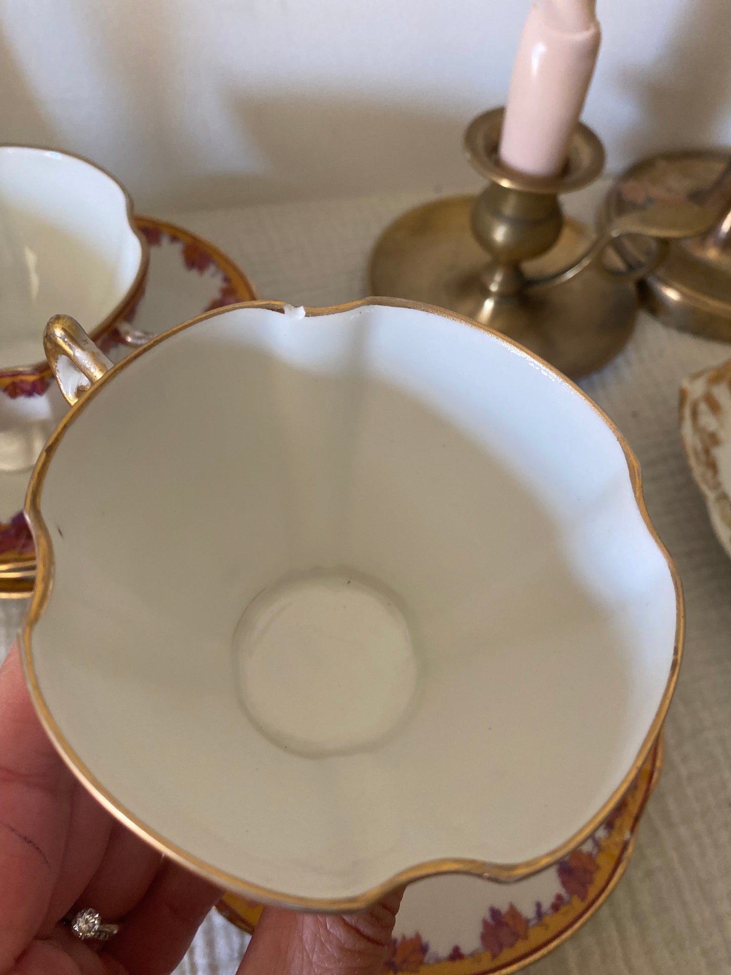 Élégant Service de 6 Tasses à Thé Limoges, Belle Époque