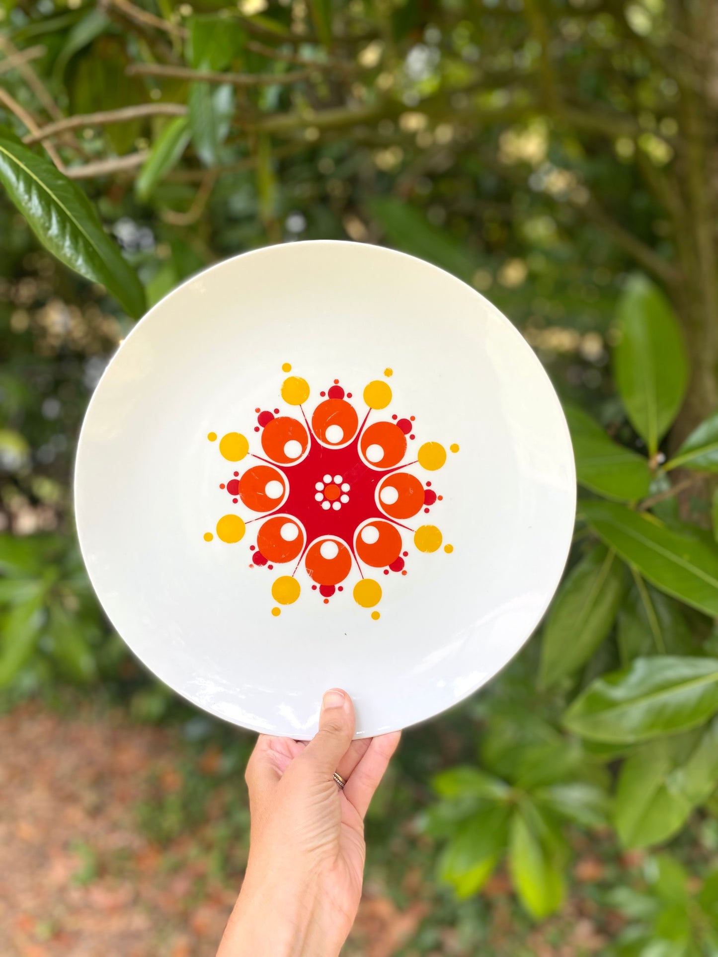 Plat à tarte Winterling Schwarzenbach, décor soleil pop, années 70