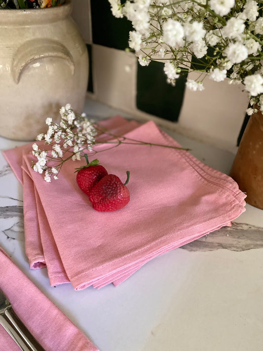 Lot de 8 Serviettes de Table "Rose Poudré" en coton ancien