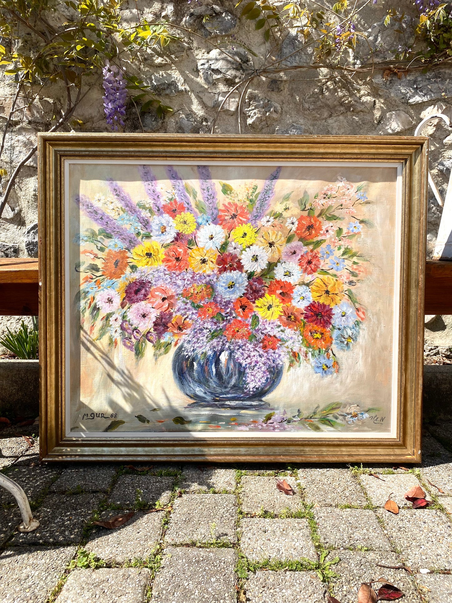 Magnifique Nature Morte : Bouquet de Fleurs Champêtres datée de 1988