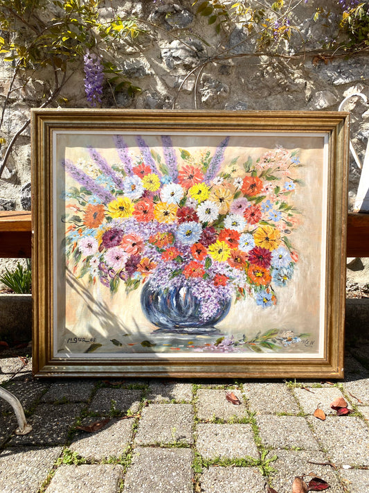 Magnifique Nature Morte : Bouquet de Fleurs Champêtres datée de 1988
