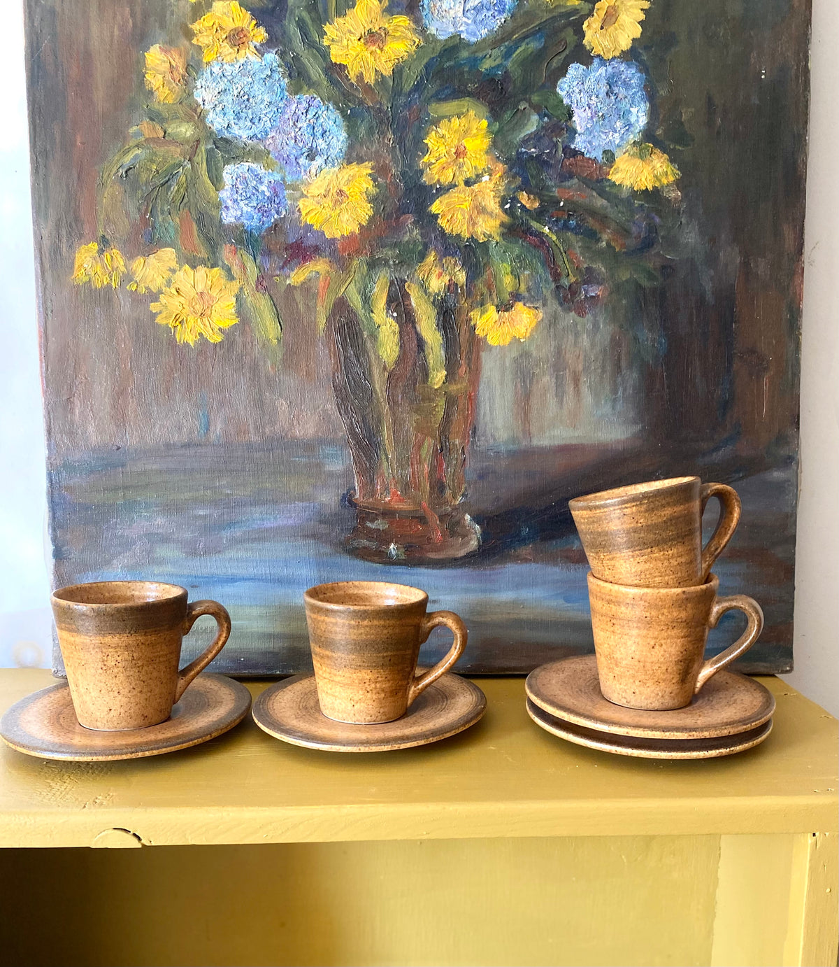 Set de 4 tasses à expresso et soucoupes en grès, années 60-70