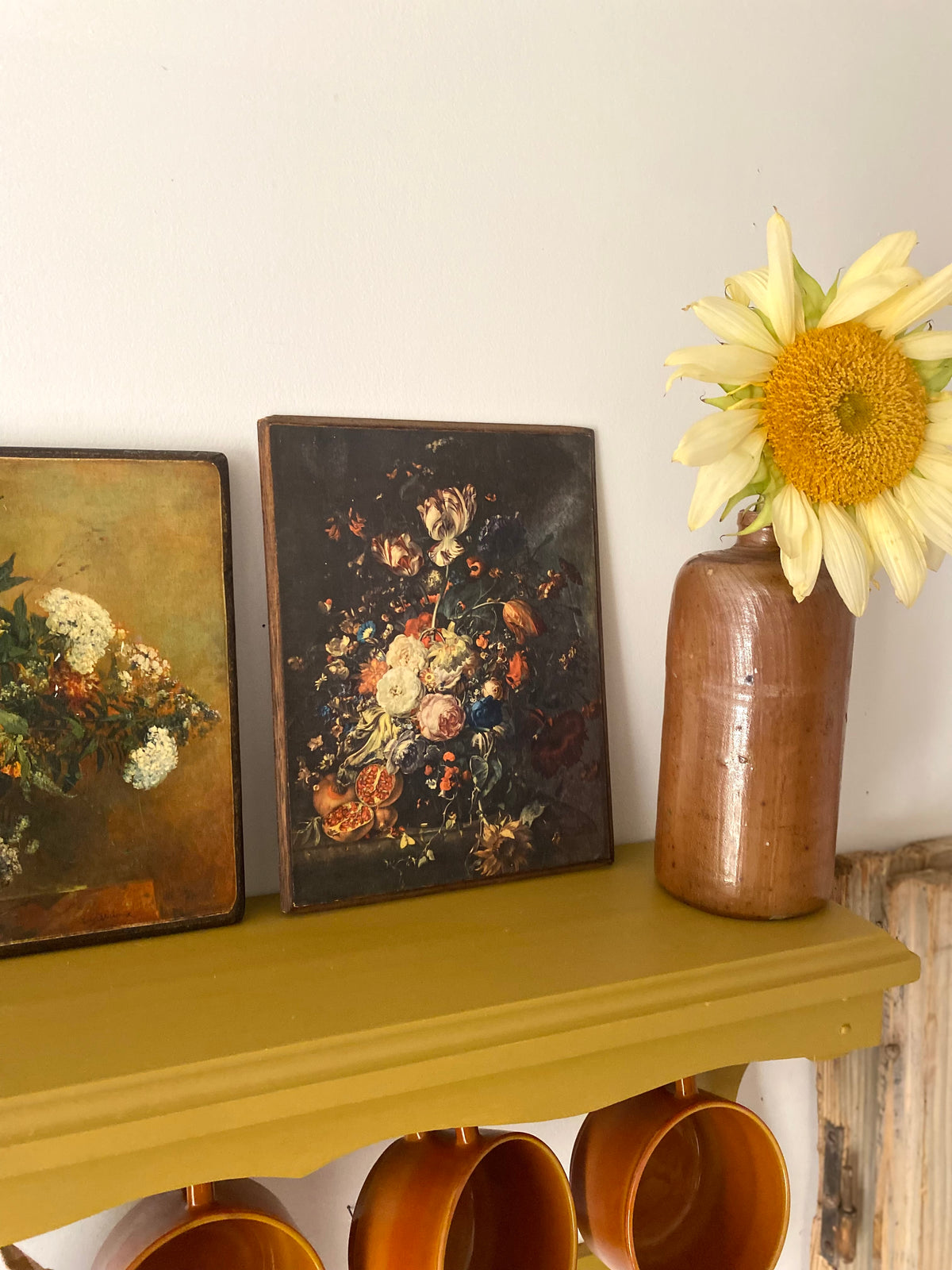 Tableau nature morte aux fleurs sur bois – années 70