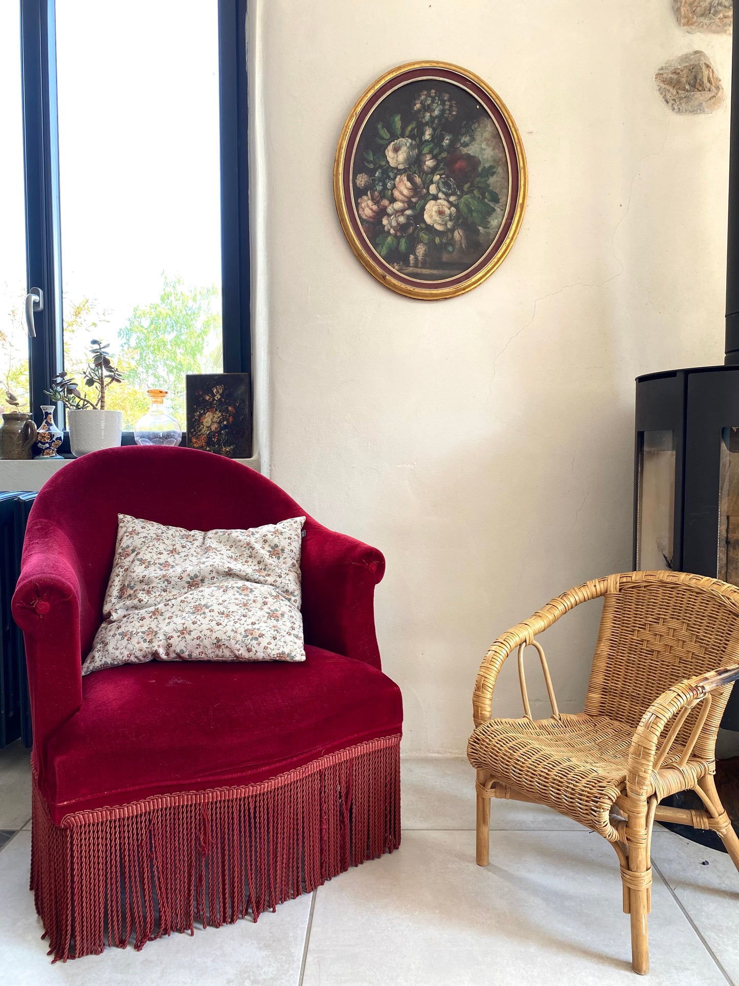 Tableau Ovale Nature Morte – Bouquet Floral – Style Flamand - XIXe