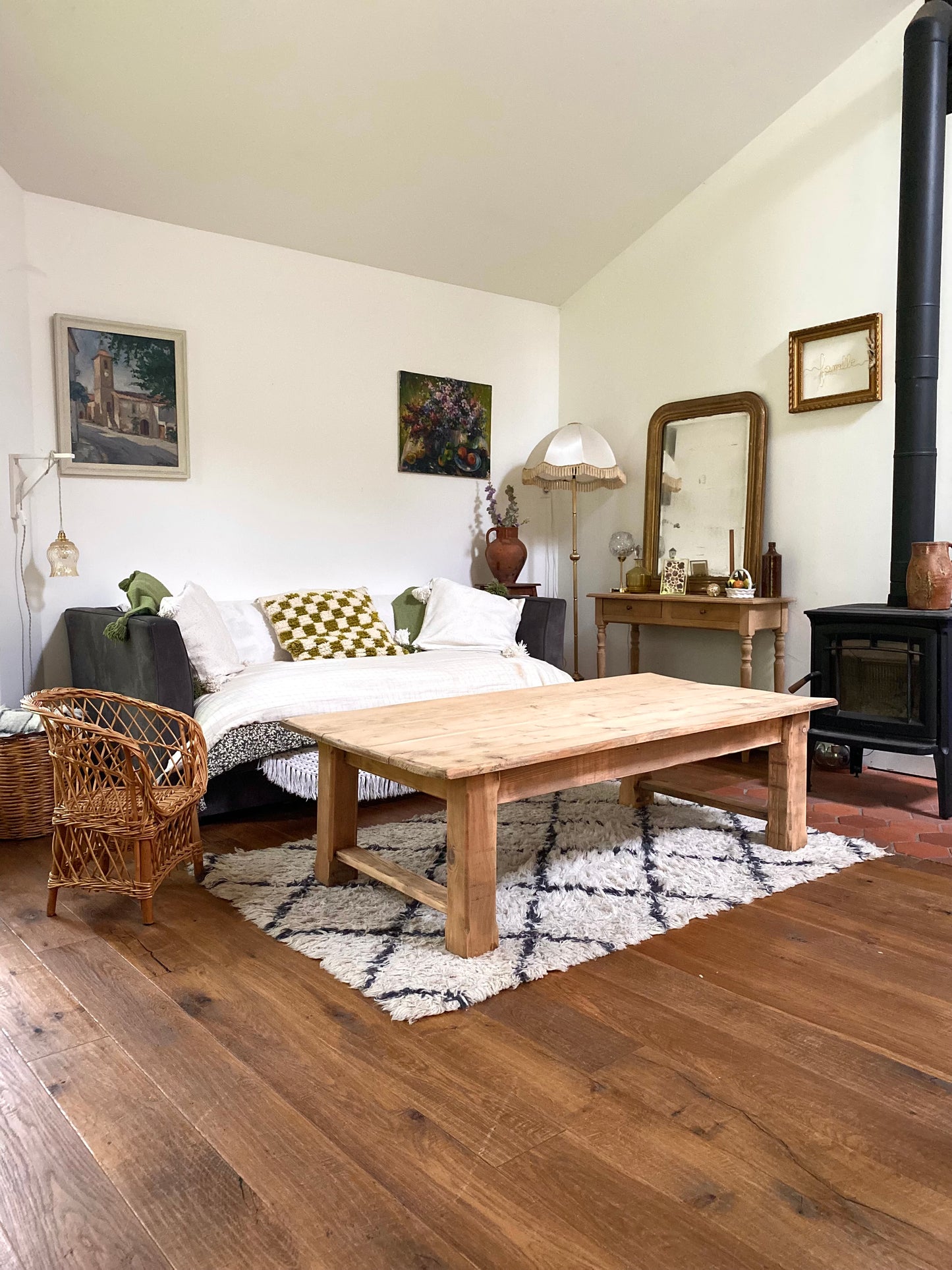 Table de ferme basse en bois ancien