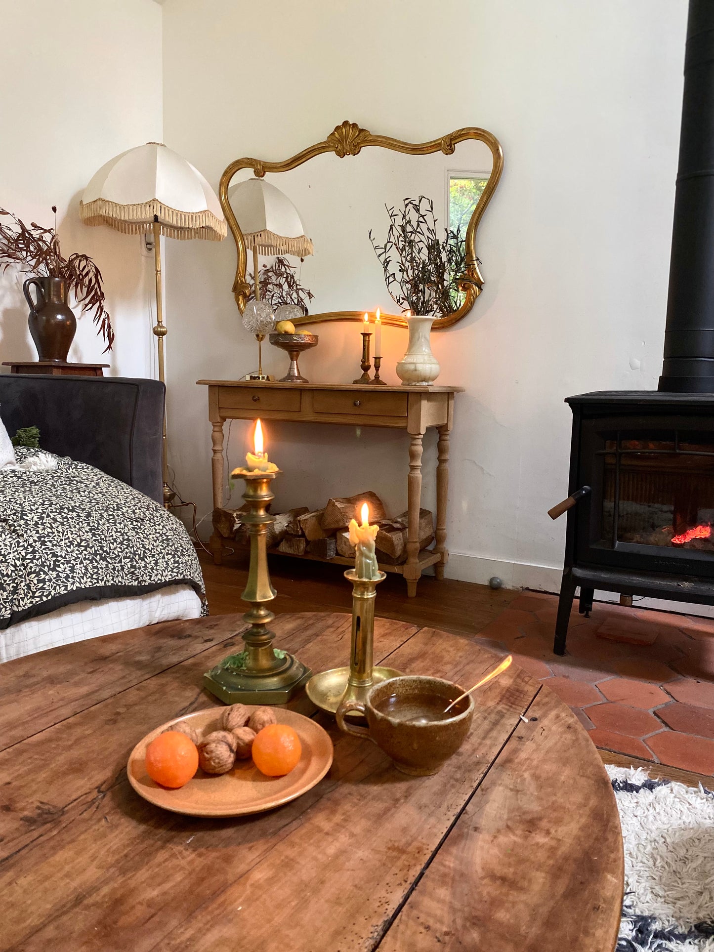 Grand miroir baroque ancien à coquille