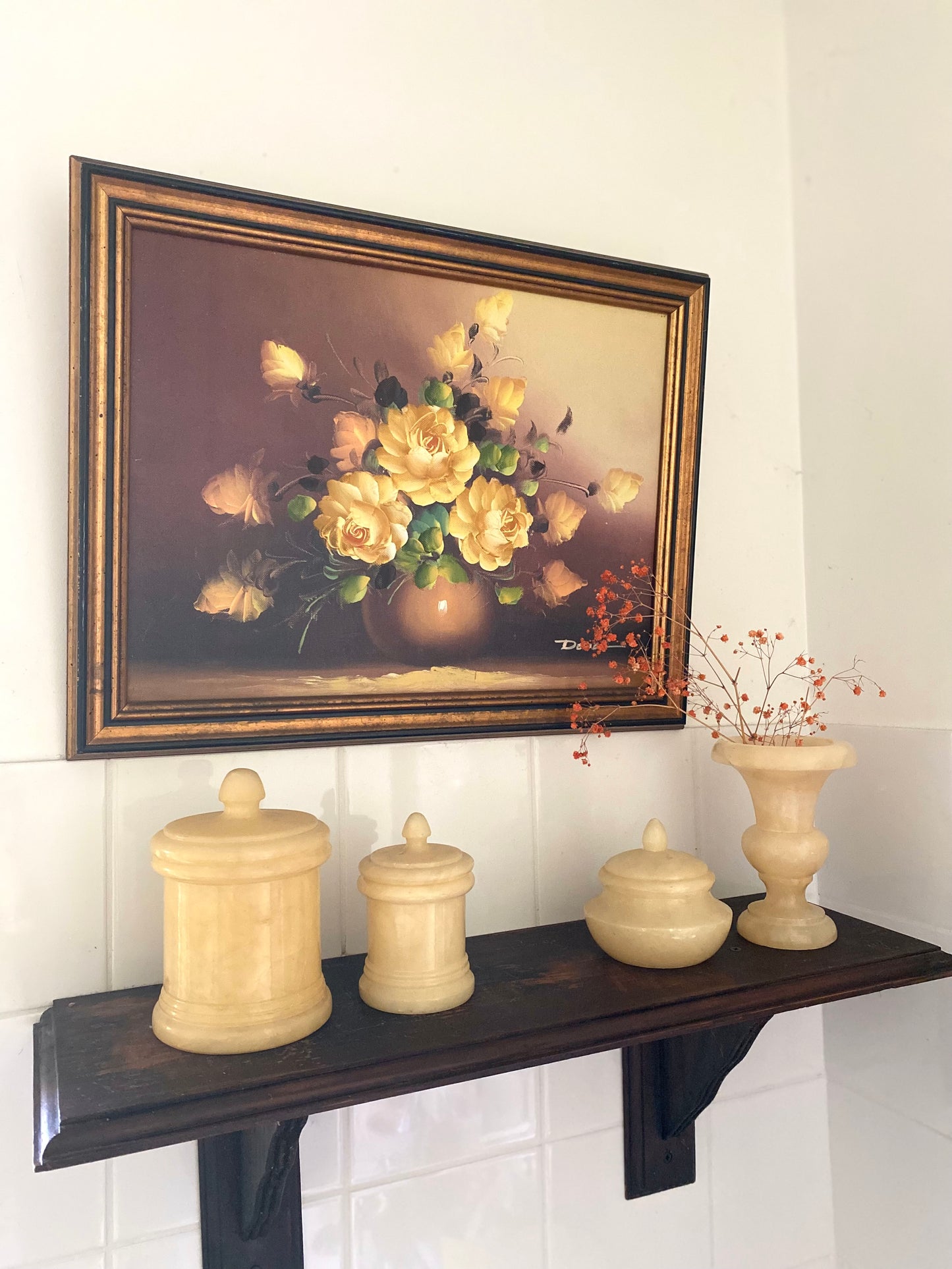 Ensemble de toilette Vintage en Albâtre véritable – 4 pièces – Années 70