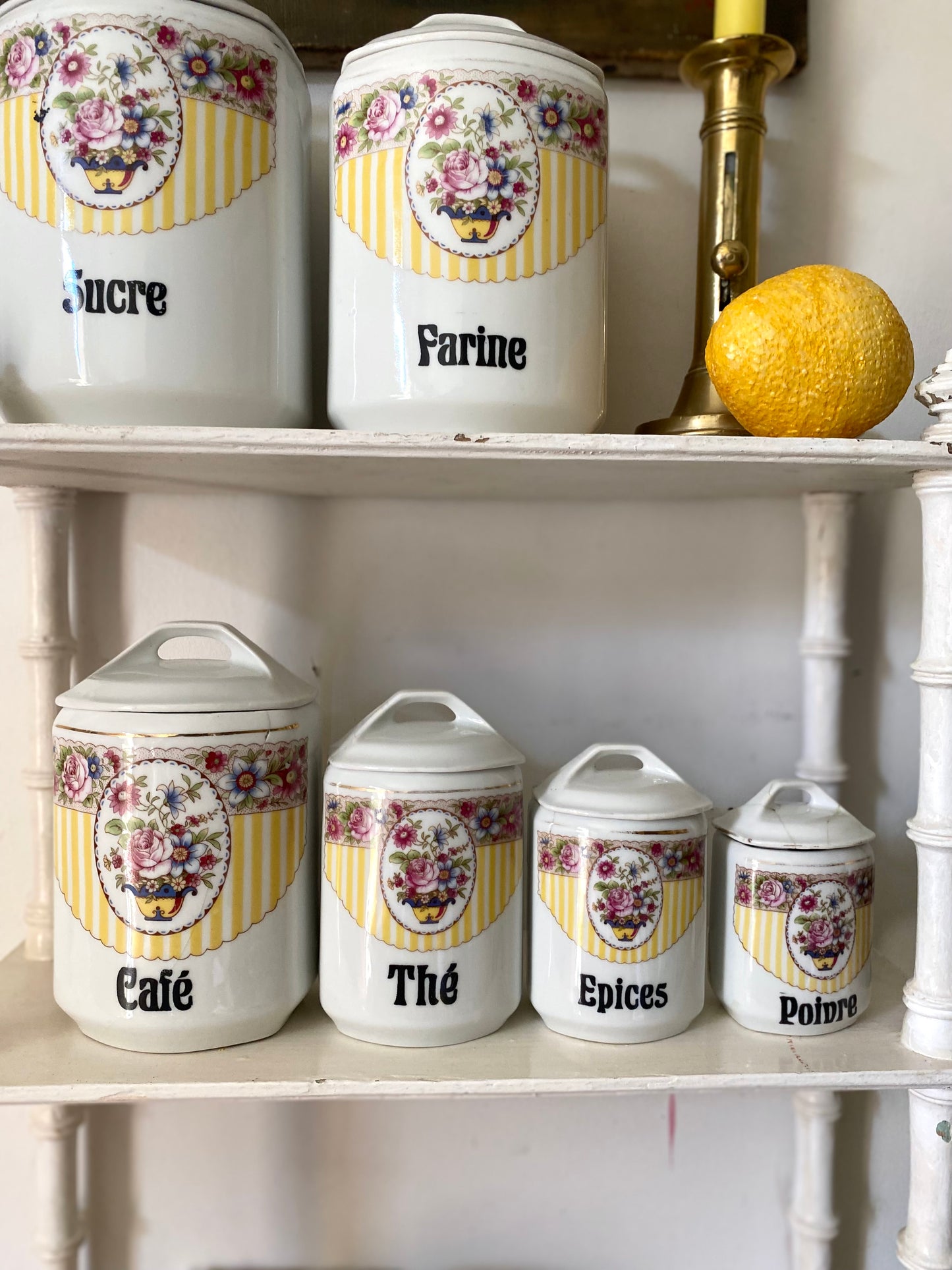 Rare Série de 6 Pots à Épices Anciens en Porcelaine EPIAG
