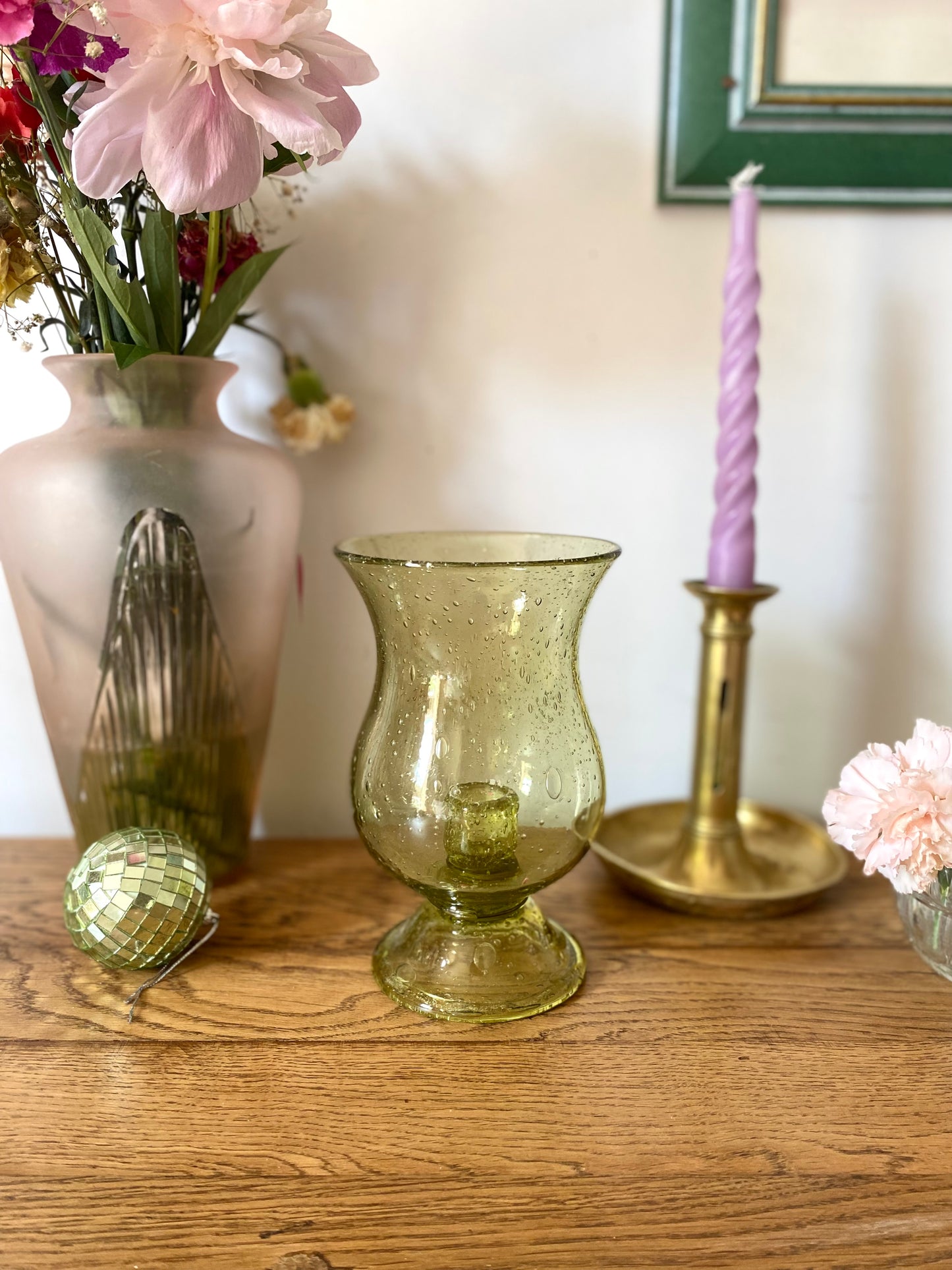 Bougeoir en verre bullé ancien