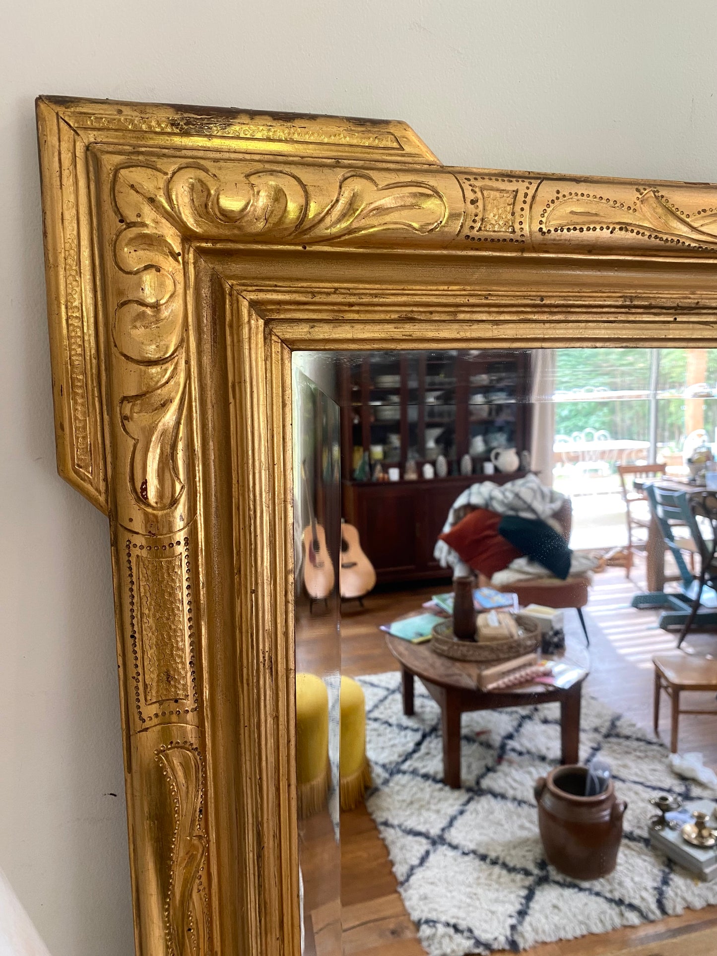 Superbe miroir ancien biseauté à "oreilles" – Style Louis-Philippe – Fin XIXe