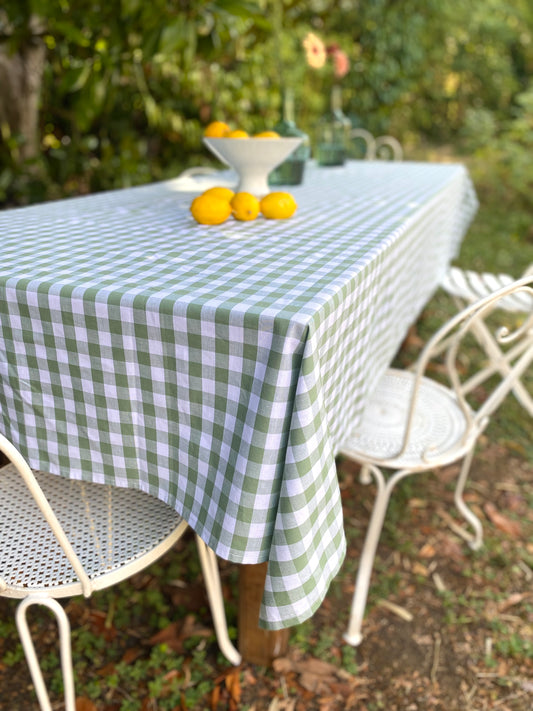 Nappe vichy vert menthe – popeline de coton, 150 x 250 cm