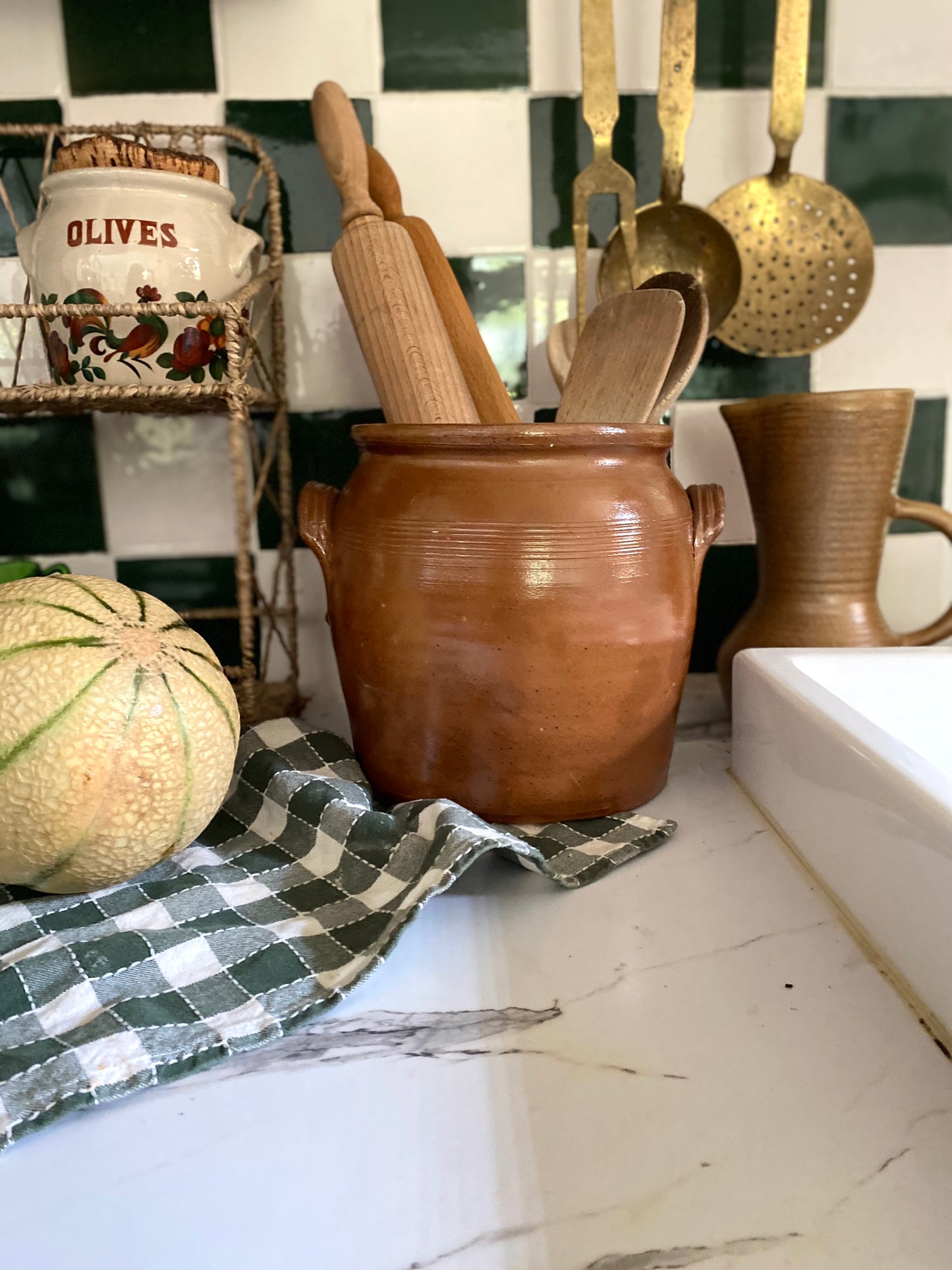 Pot à confit ancien en grès vernissé — céramique brune