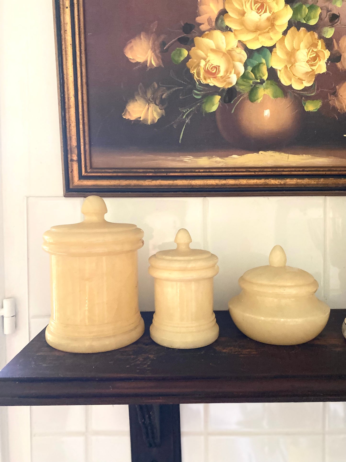 Ensemble de toilette Vintage en Albâtre véritable – 4 pièces – Années 70