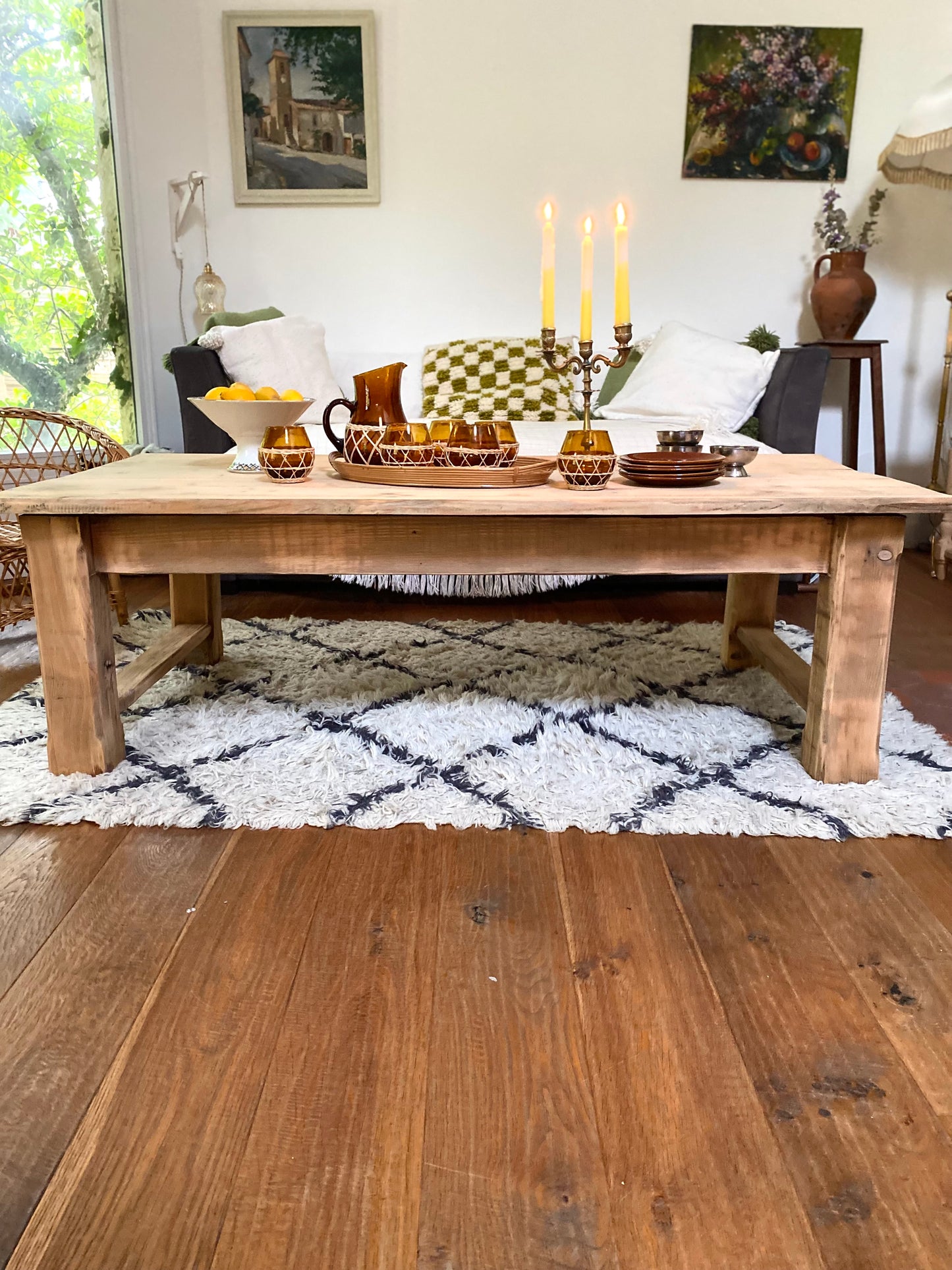Table de ferme basse en bois ancien