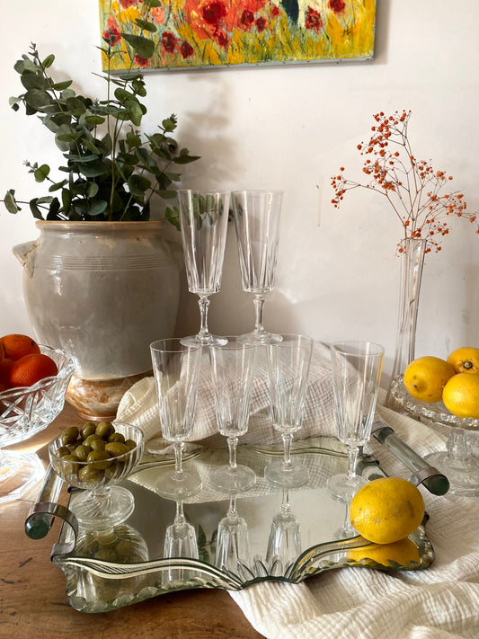 6 flûtes en cristal à pan coupé - 1950