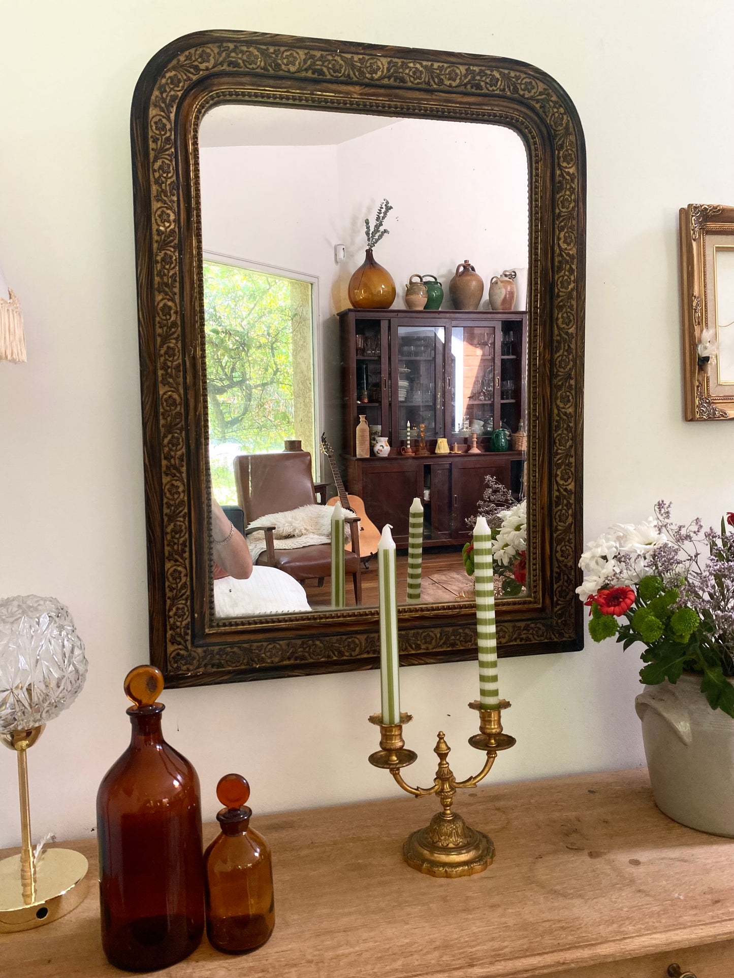 Miroir Louis-Philippe, bois et stuc doré — fin XIXe