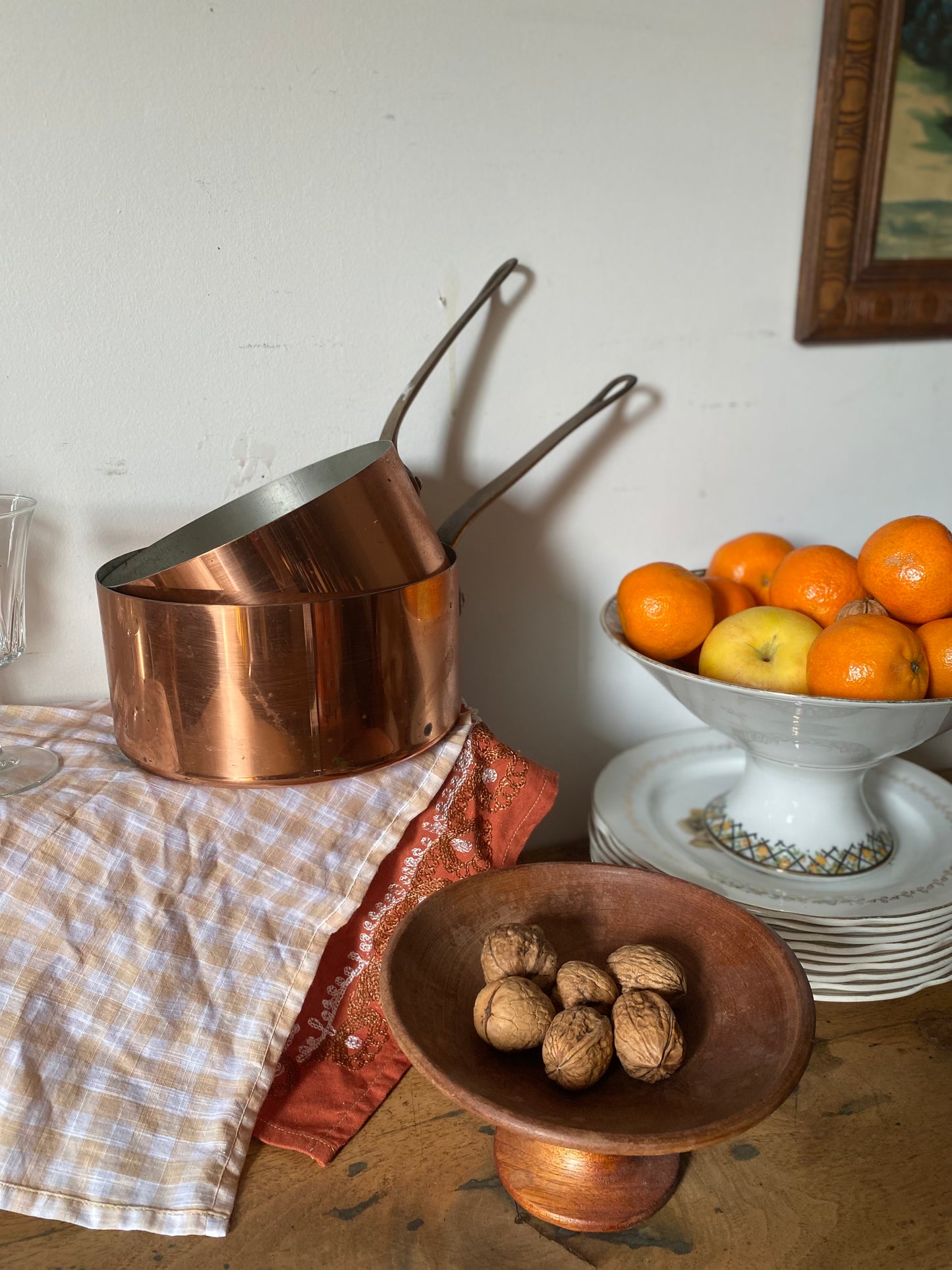 Duo de Casseroles en cuivre milieu du XXe siècle de fabrication française par Métaux Ouvrés Vesoul