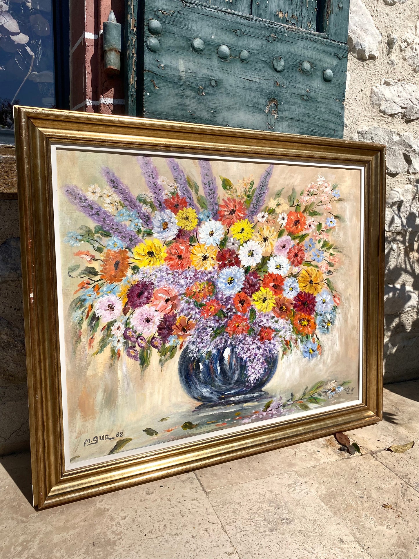 Magnifique Nature Morte : Bouquet de Fleurs Champêtres datée de 1988