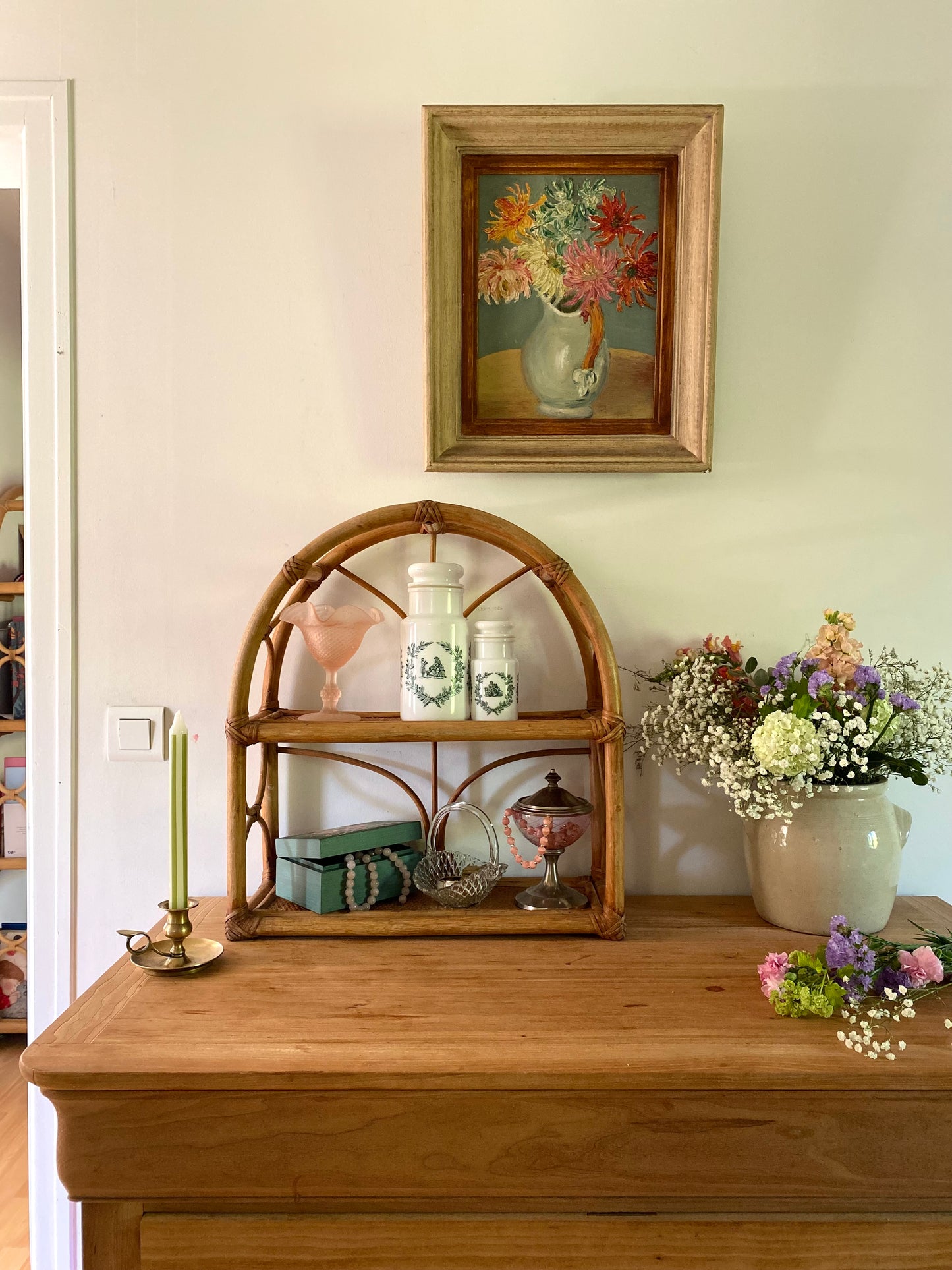 Étagère "Arche" en Rotin & Cannage – Vintage 1970
