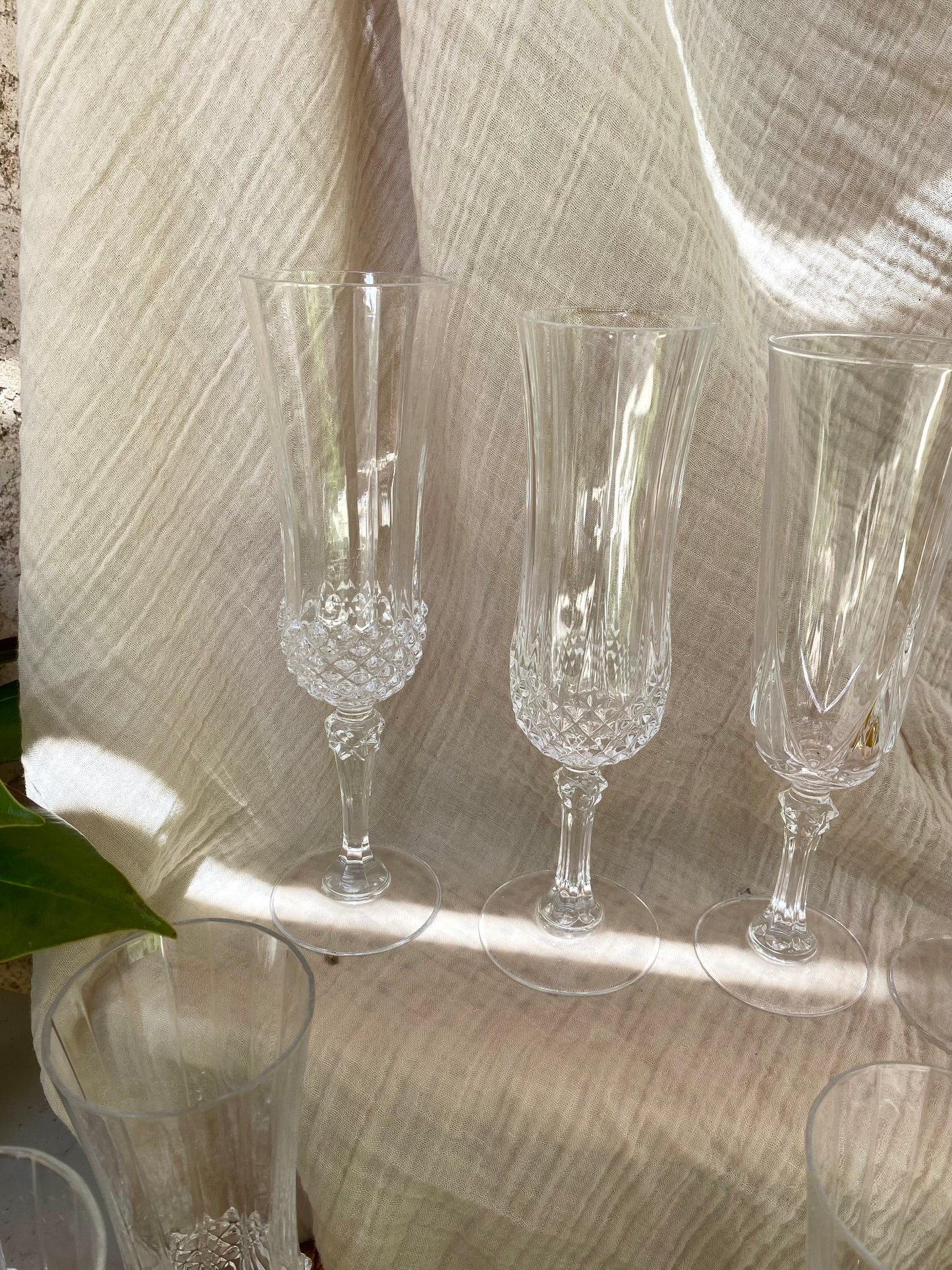 10 flûtes à champagne en cristal, pointes de diamant