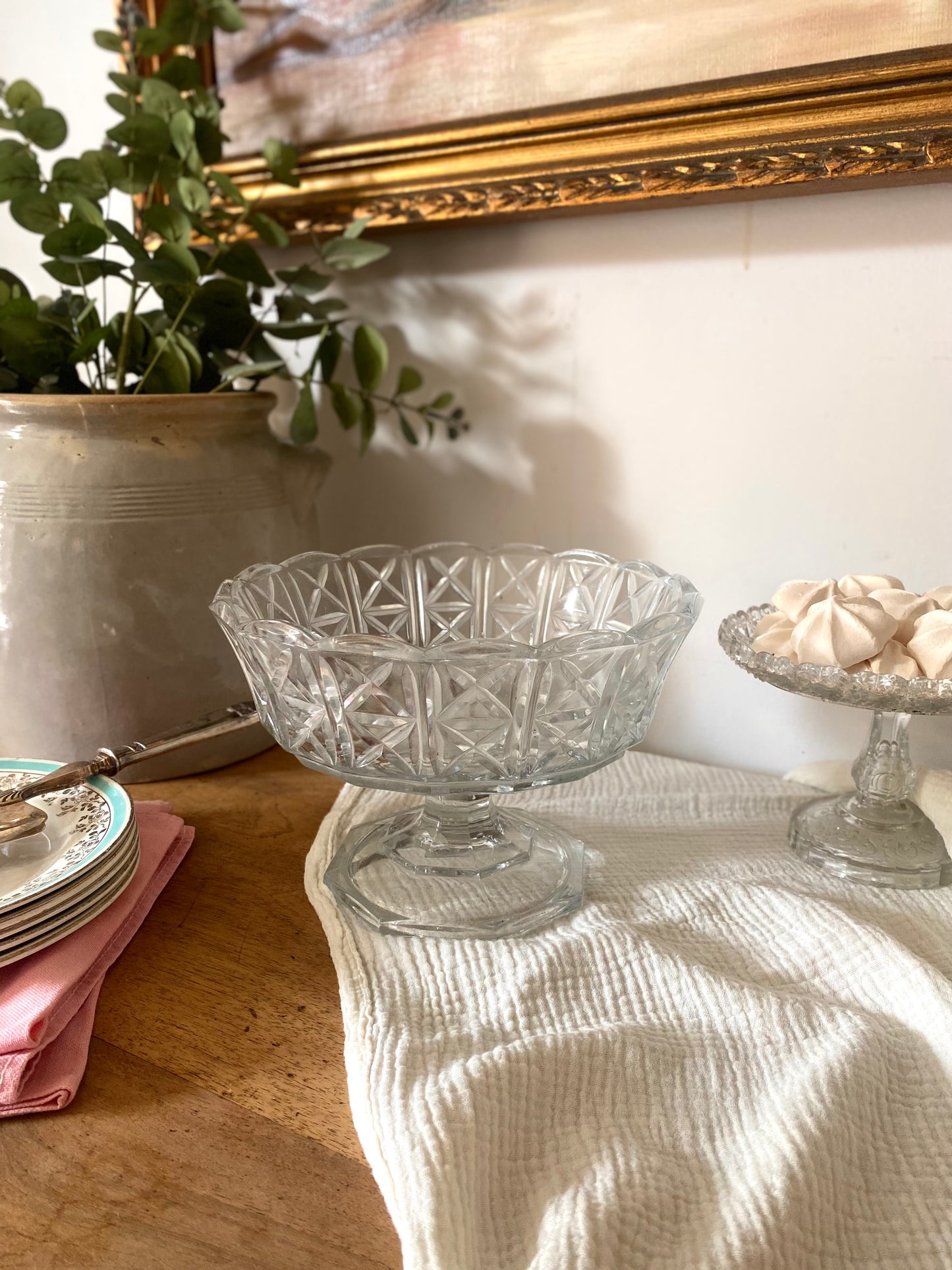 Coupe à fruits / Compotier vintage en verre moulé – Style Art Déco