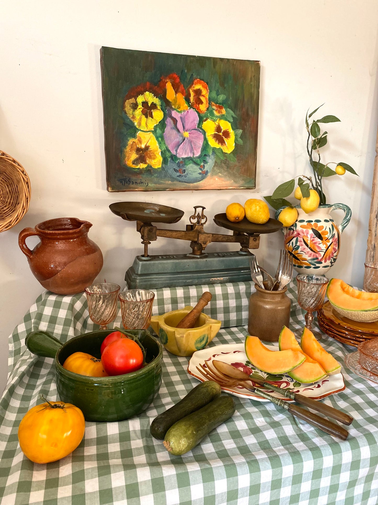 Huile sur toile vintage— Bouquet de pensées
