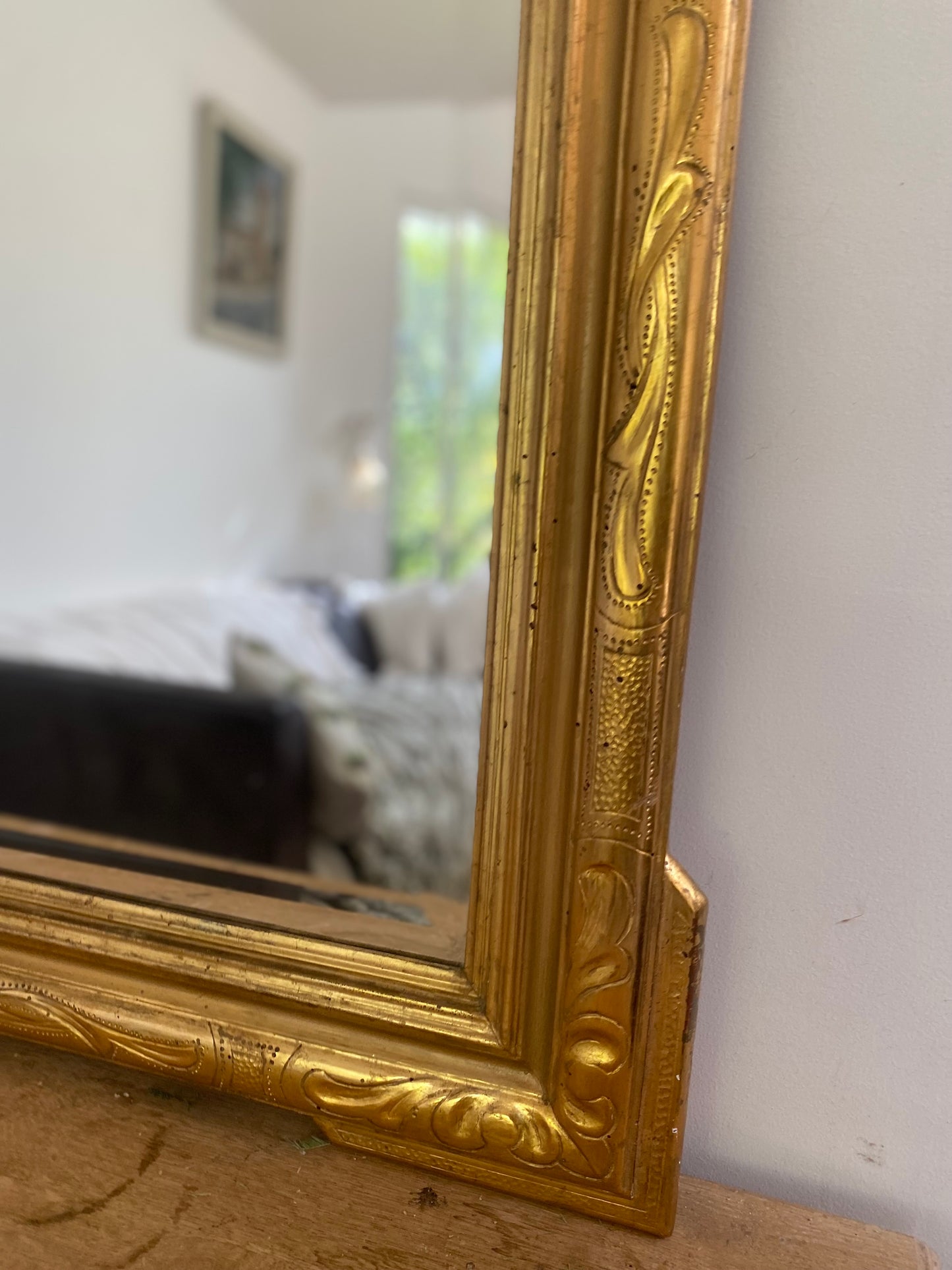 Superbe miroir ancien biseauté à "oreilles" – Style Louis-Philippe – Fin XIXe