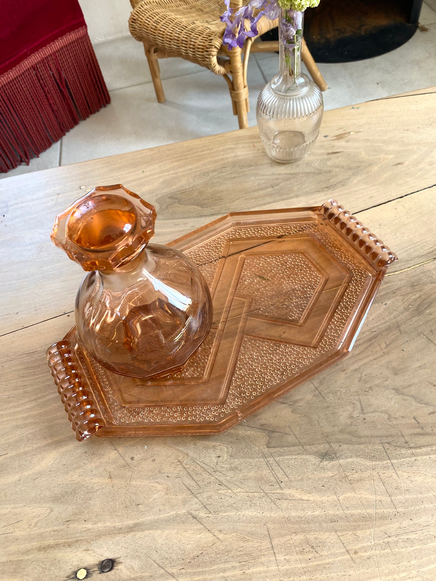 Ensemble Coiffeuse d'Époque : Flacon Décanteur et son Plateau _ 1930