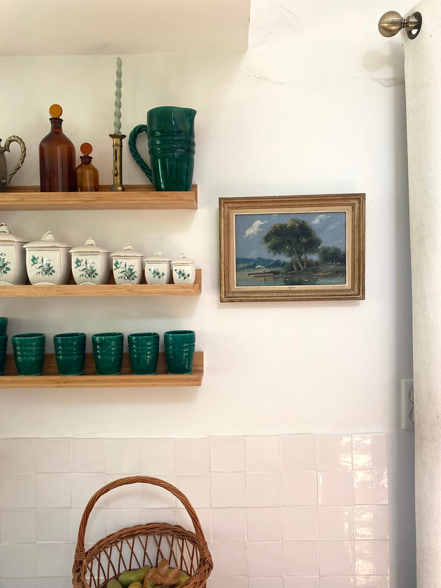 Tableau ancien : Paysage au bord de l'eau - Huile sur panneau