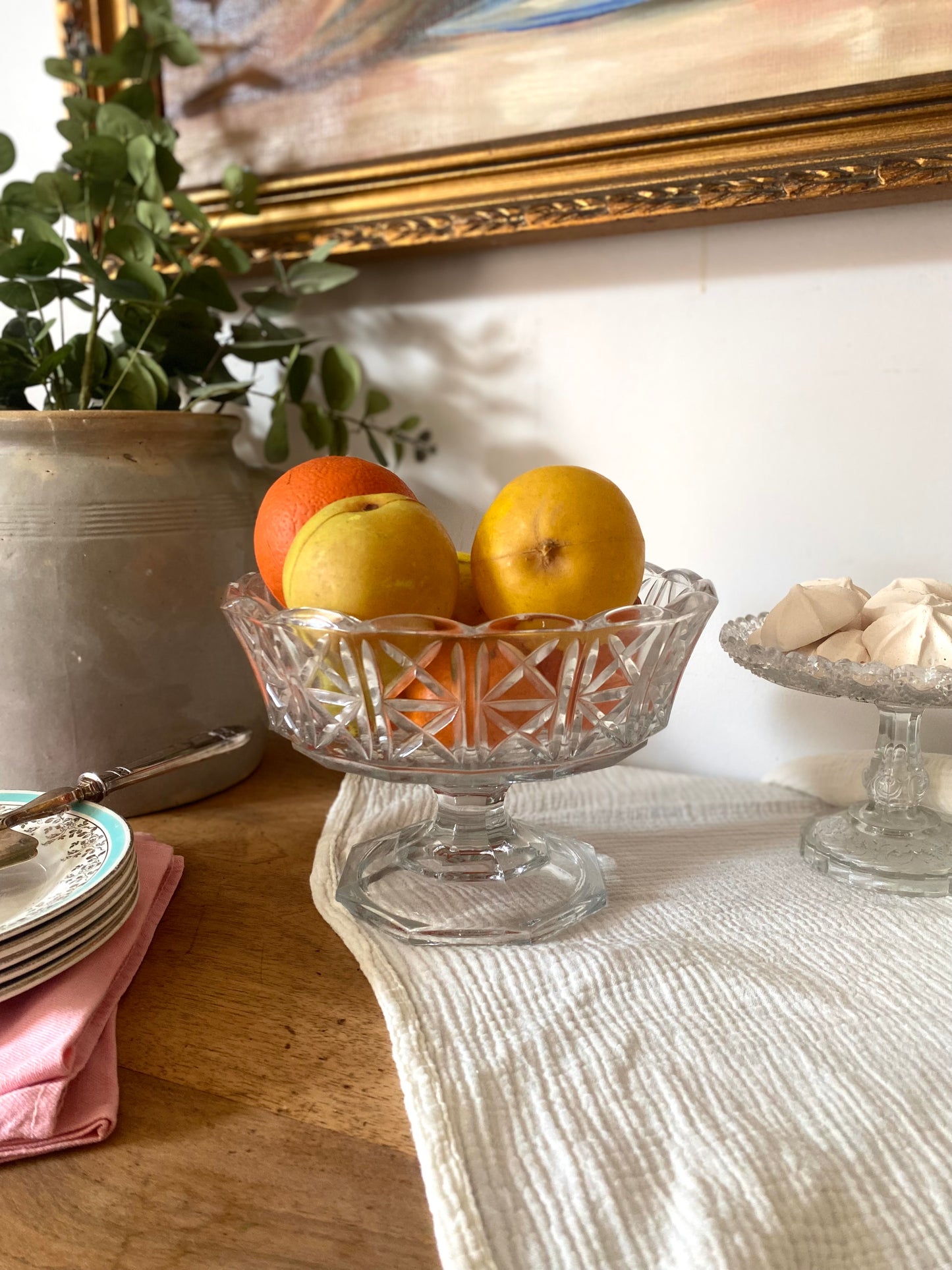 Coupe à fruits / Compotier vintage en verre moulé – Style Art Déco