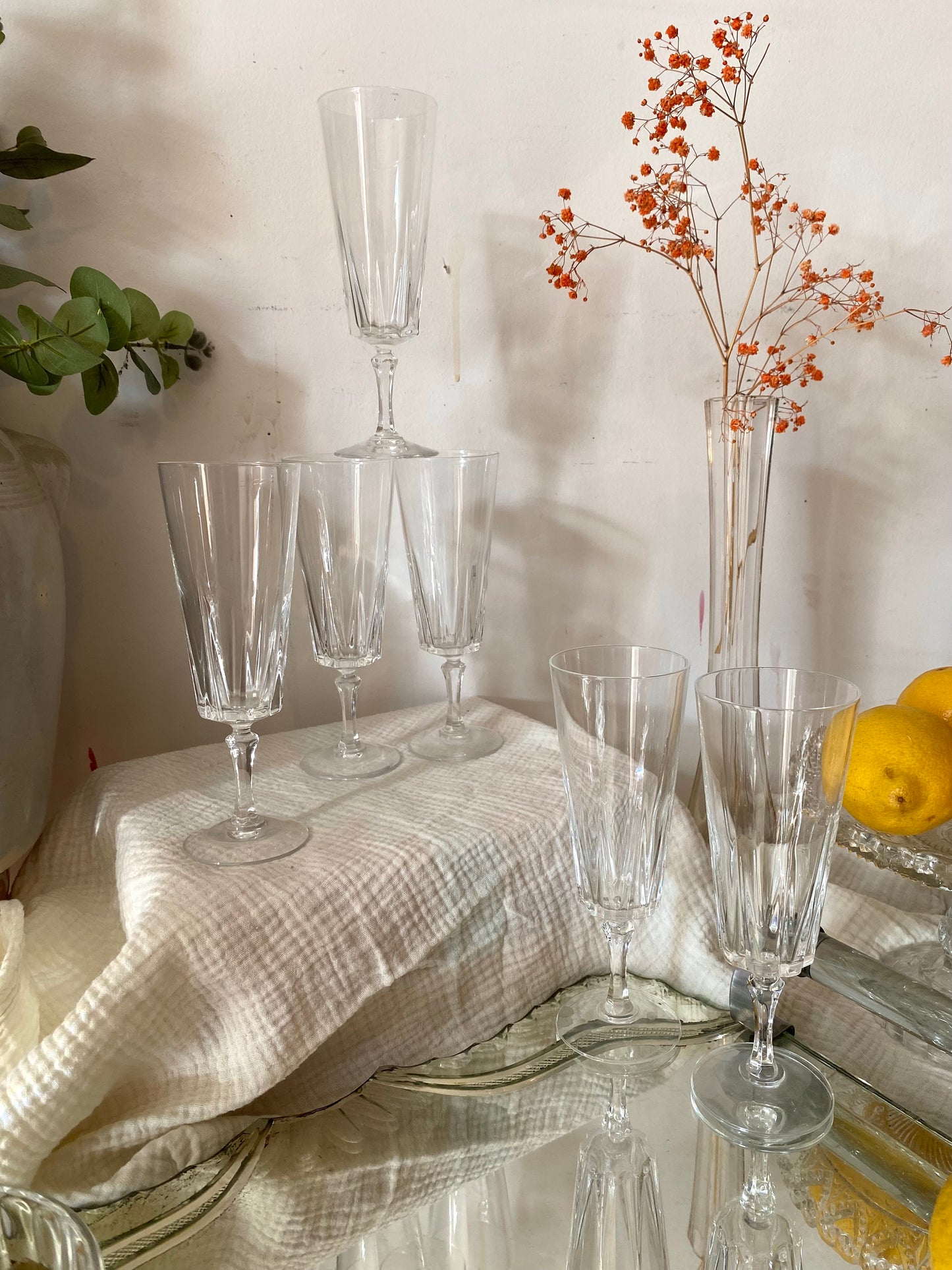 6 flûtes en cristal à pan coupé - 1950