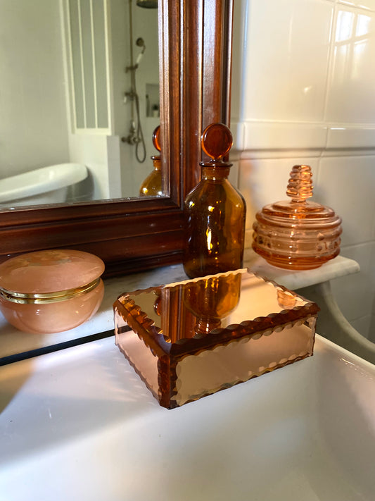Boîte à bijoux en miroir teinté 1950