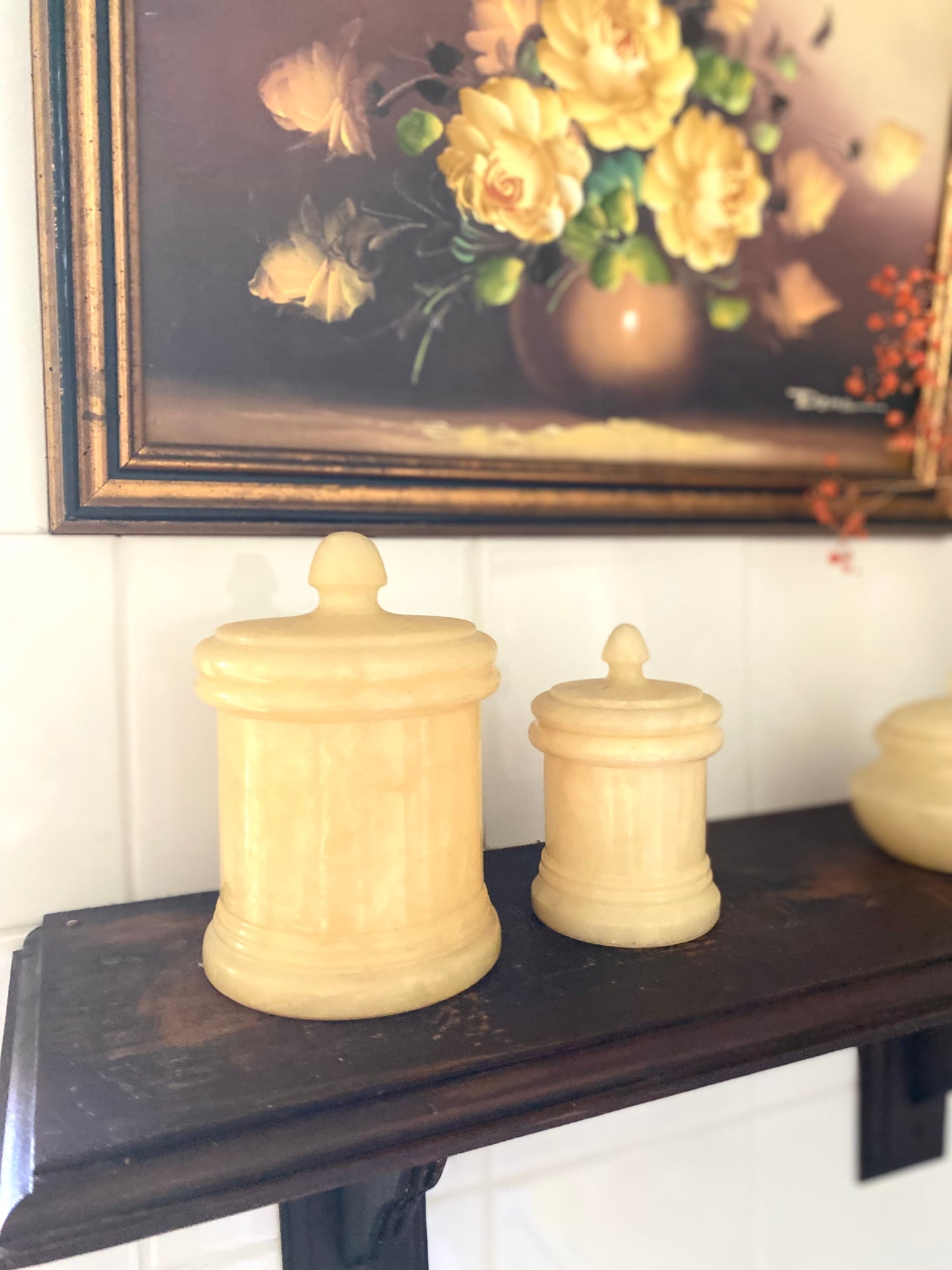 Ensemble de toilette Vintage en Albâtre véritable – 4 pièces – Années 70