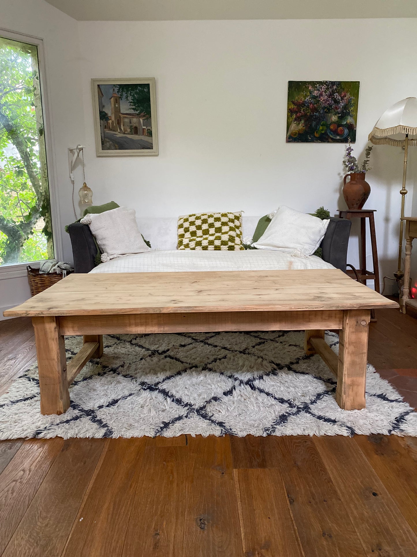 Table de ferme basse en bois ancien